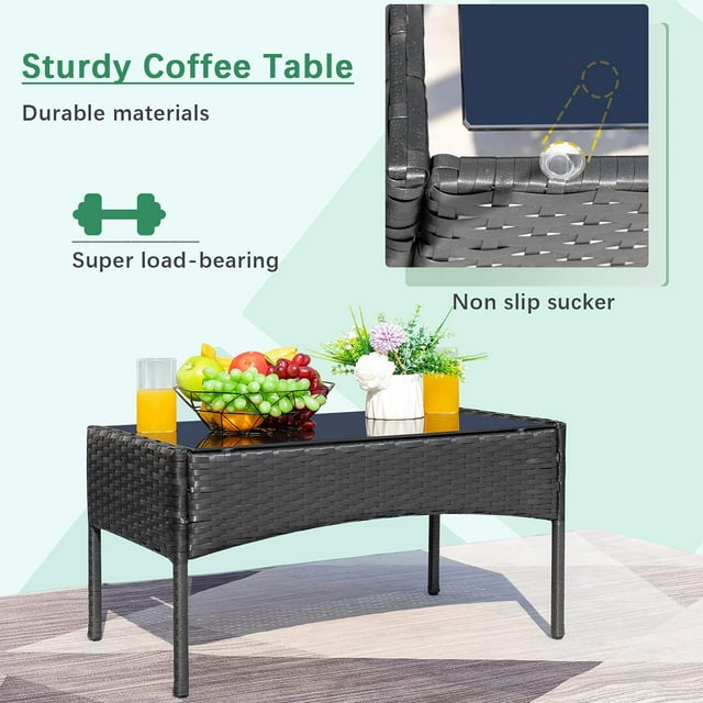 SUGIFT 4-Piece Outdoor Patio Rattan Furniture Set Conversation Set Cushioned Sofa Table Black