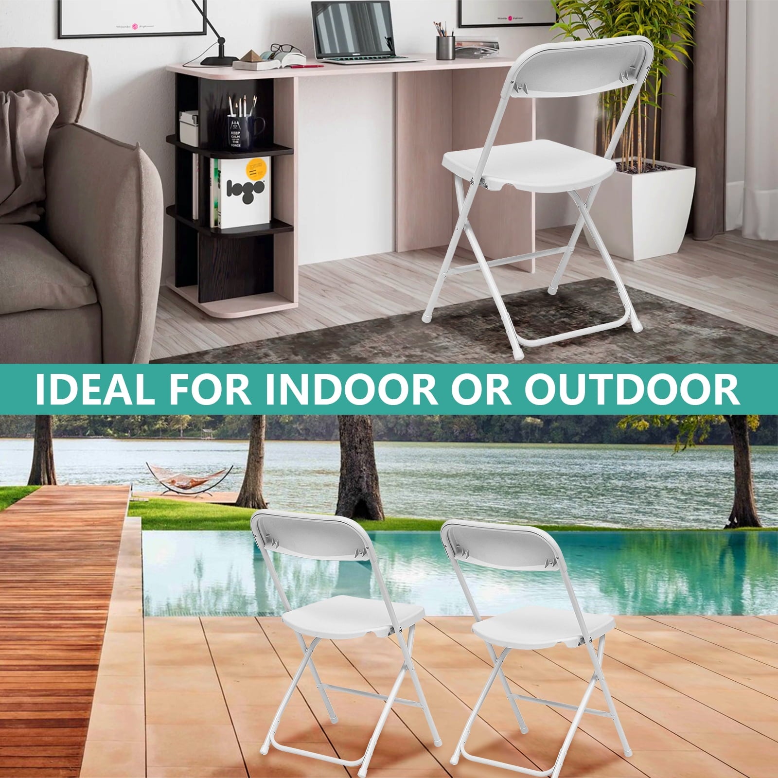 SUGIFT 10 Pack Plastic Folding Chair Outdoor Indoor White Folding Chairs, 350lbs Capacity