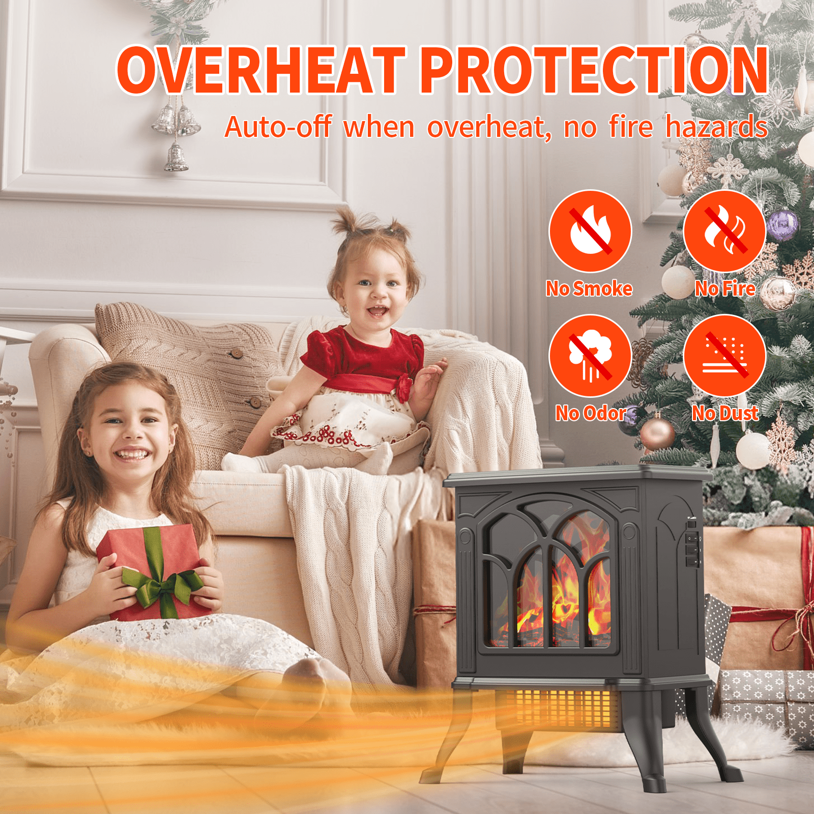 SUGIFT Electric Fireplace Infrared Stove Heater, Freestanding Fireplace Heater, 750W/1500W, Black