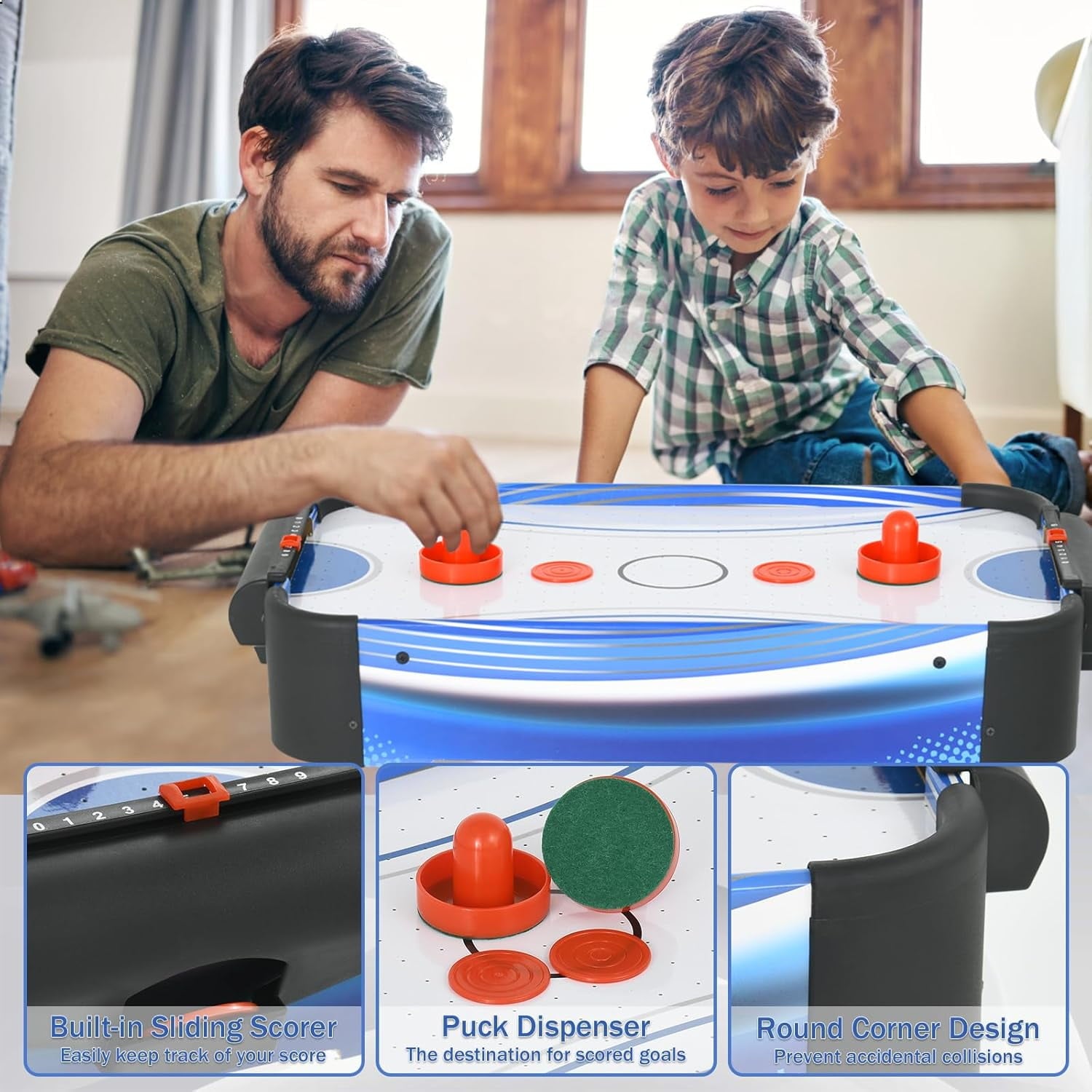 SUGIFT Table Top Air Hockey Table for Kids Mini Tabletop Air Hockey Game Electric Motor Fan 2 Pushers and 2 Air Hockey Pucks Great for Playing on The Floor Tabletop