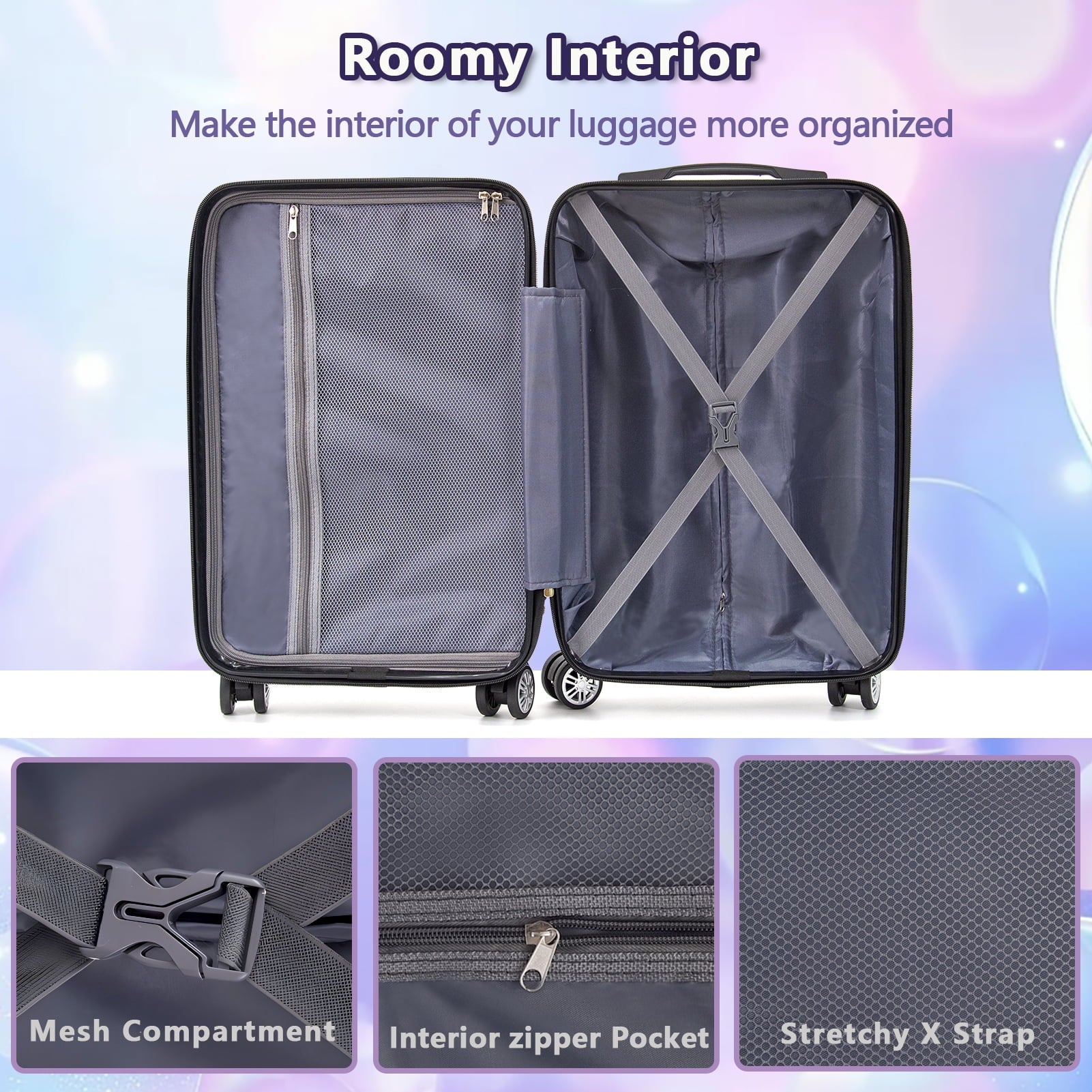 SUGIFT 3 Piece Luggage set with TSA Lock Spinner Wheel ABS, 20/24/28 Inches