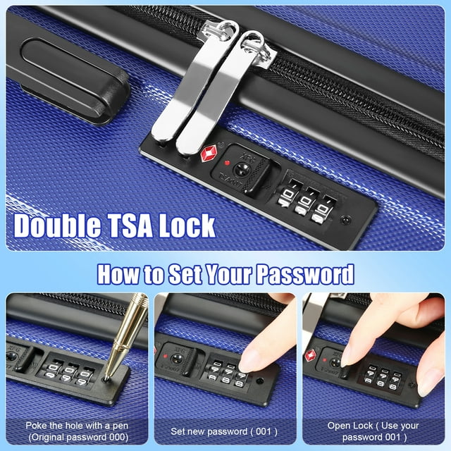 SUGIFT 3 Piece Luggage Sets ABS Hardshell Hardside with TSA Lock, Blue