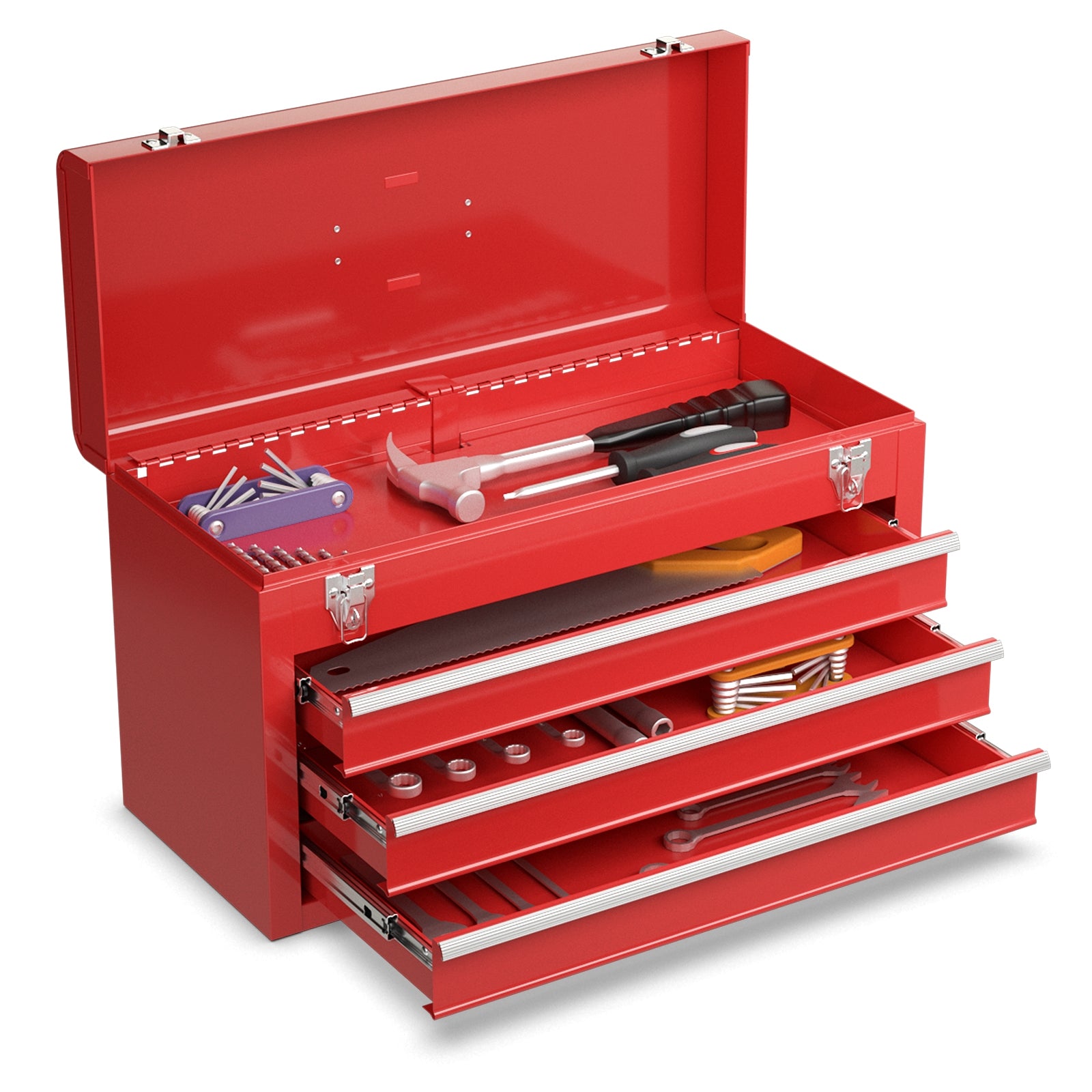 Portable Garage Mechanic Tool Cabinet Box with 3 Drawers-Red