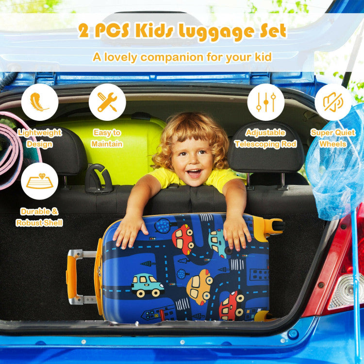 SUGIFT 2 Pieces 12 Inch 18 Inch Kids Luggage Set with Backpack and Suitcase for Travel