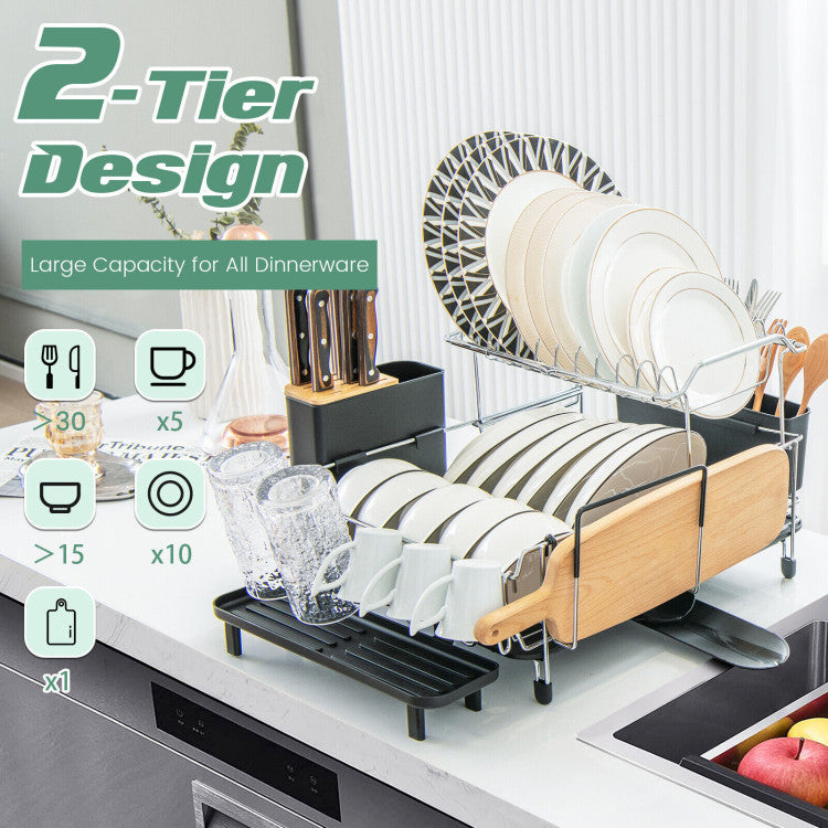 SUGIFT 2-Tier Detachable Dish Drying Rack with Cutlery Holder