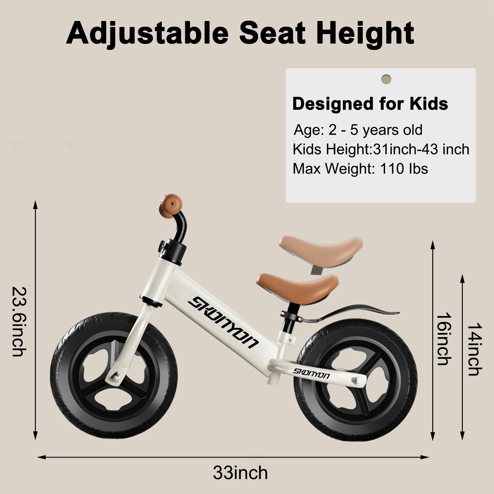 SUGIFT Toddler Balance Bike Toys for 2-5 Years Old Boys Girls 12 Kids Training Balance Bike No Pedals Bike White