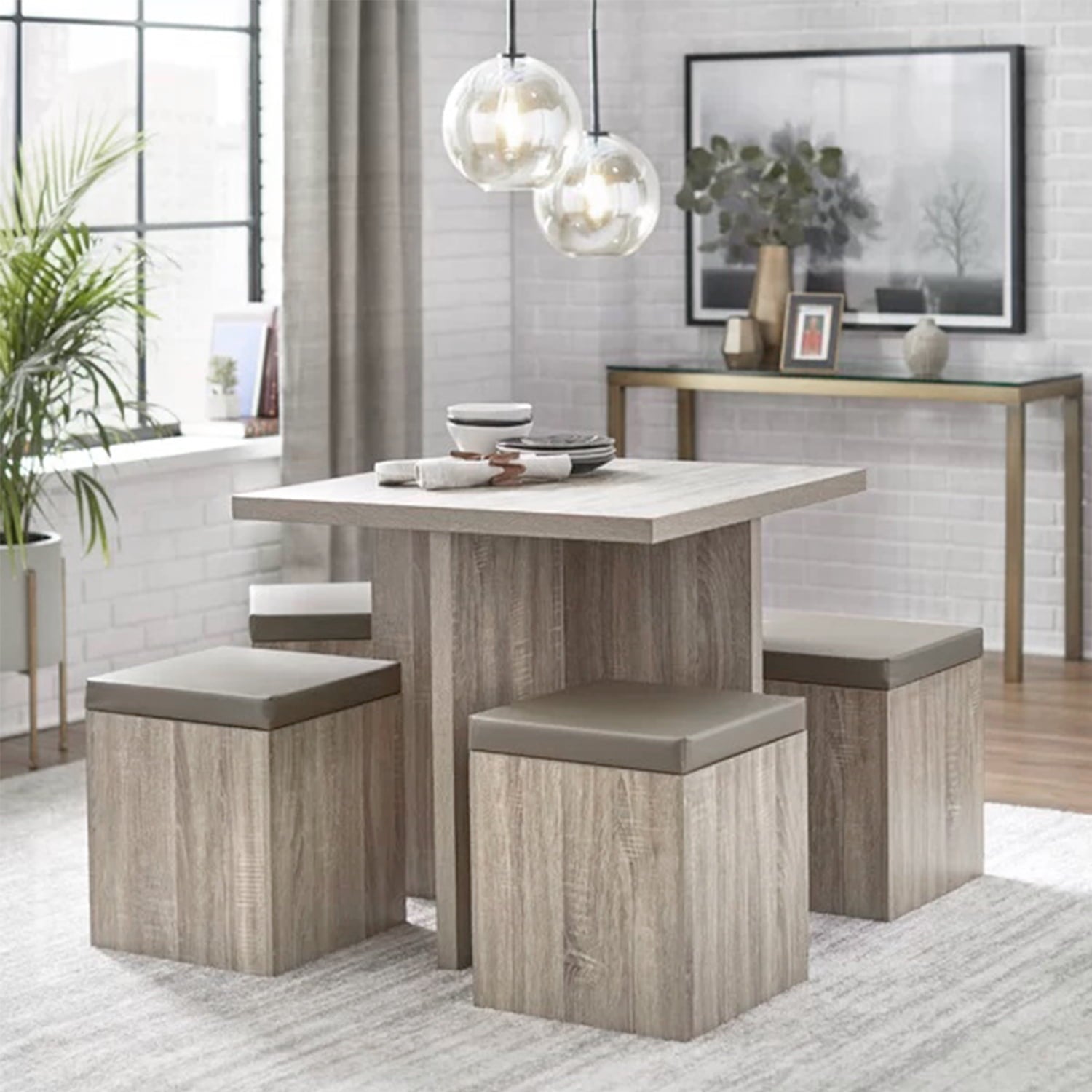 SUGIFT Dining Table Set for 4, 31in Kitchen Table and Chairs Set of 4, for Small Space, Apartment, Dinette, Taupe