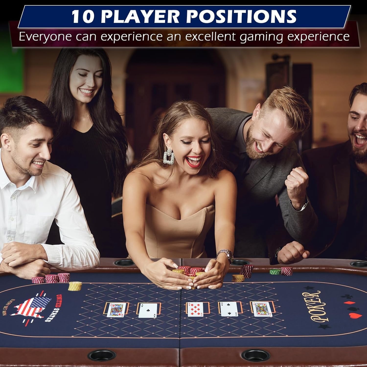 SUGIFT 10 Player Foldable Poker Table Texas Holdem Table Folding Leisure Game Table Portable Casino Table for Game Room with Padded Rails and Cup Holders Brown 84 inch