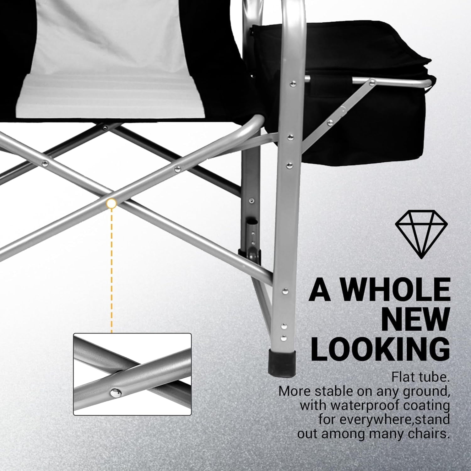 SUGIFT Folding Directors Heavy-Duty Camping Chair with Side Table & Cooler Bag, Portable Outside Lawn Chair for Travel, Picnic, Fishing