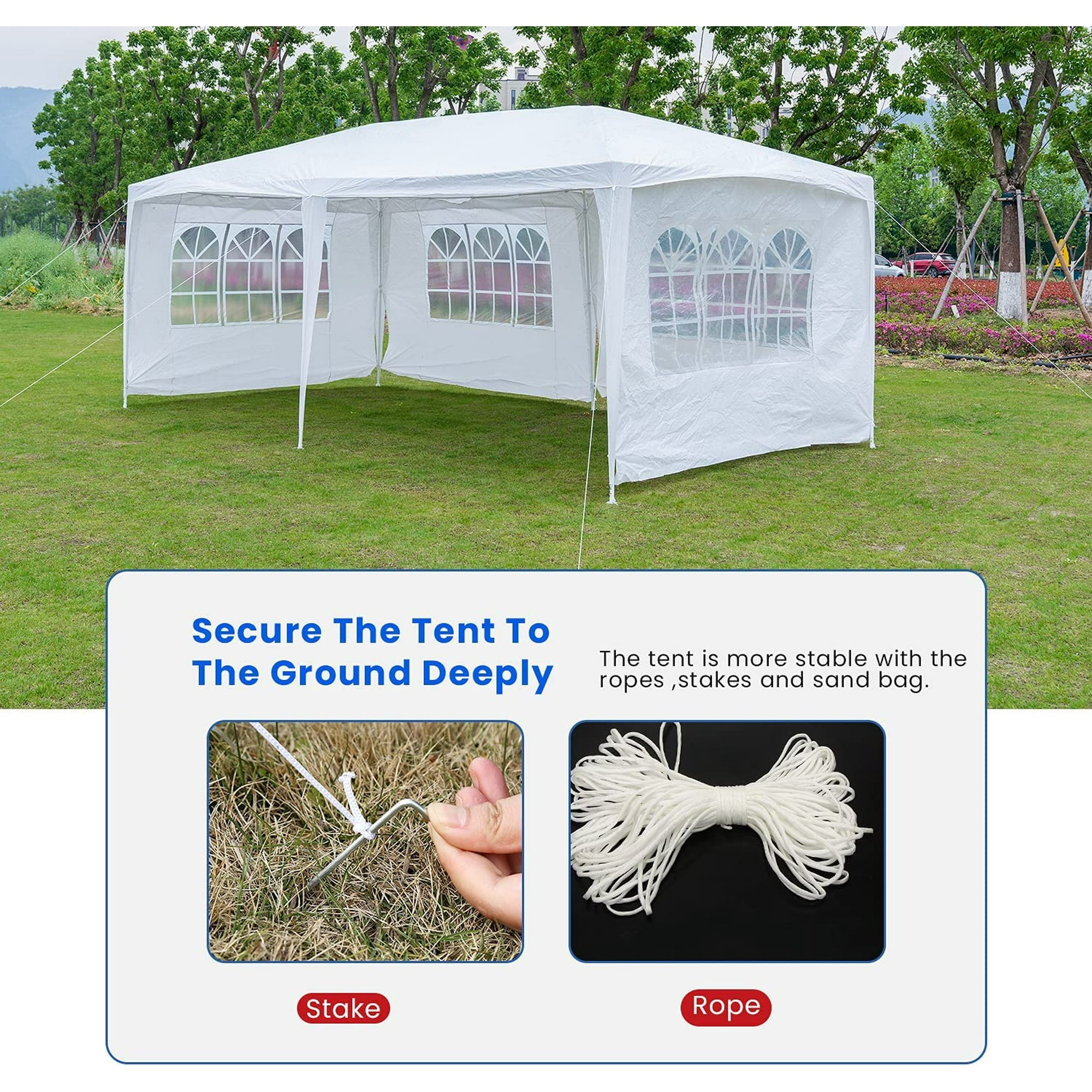 Large 10' x 20' Gazebo Canopy Party Tent with 4 Removable Window Side Walls, Wedding, Outside Event Tent-White