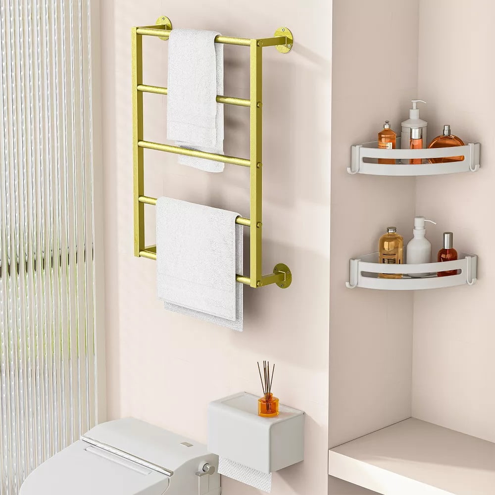 SUGIFT 18 Towel Rack Wall Mounted 5-Tier Towel Holder Space Saving Towel Storage Organizer for Bathrooms Gold