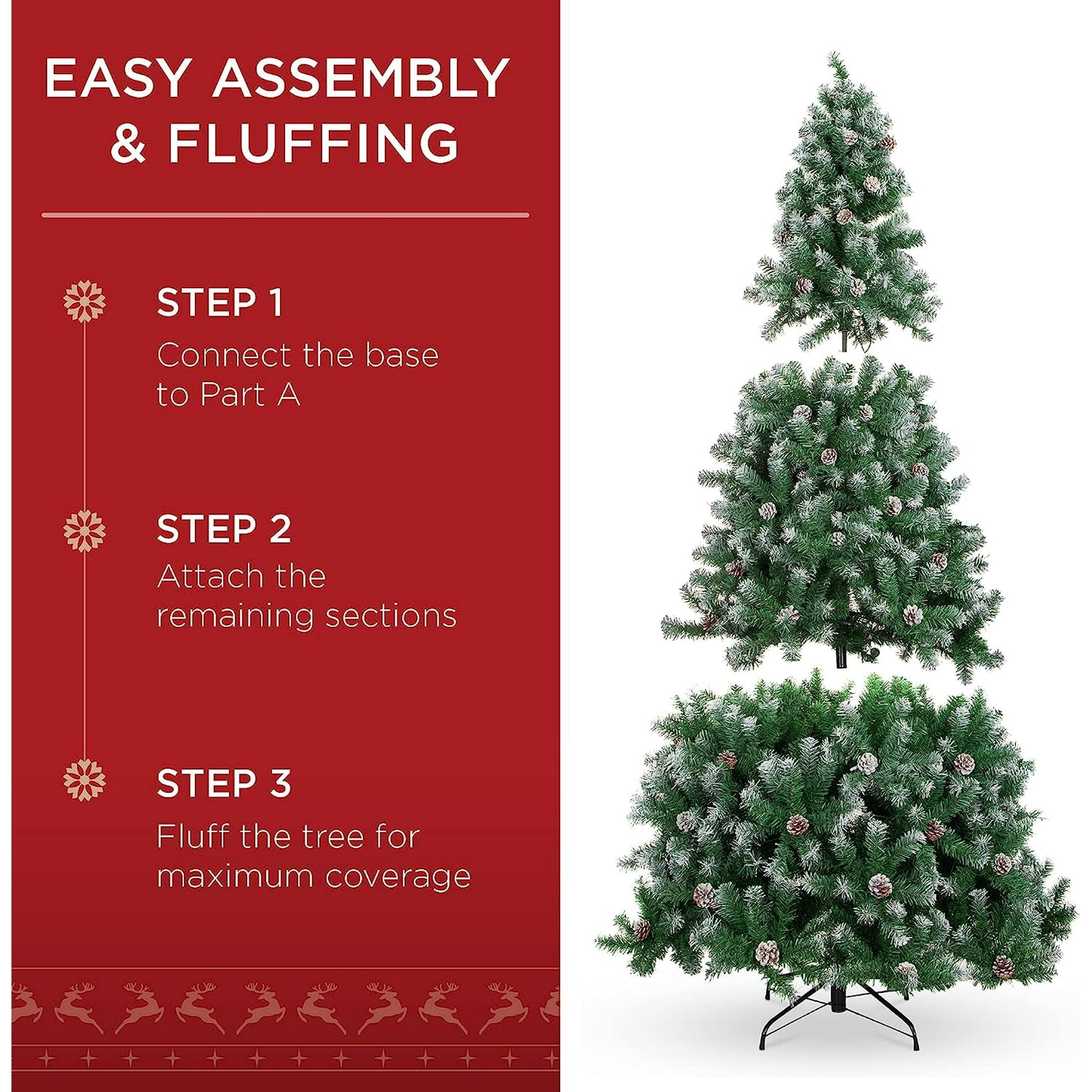 SUGIFT 7.5ft Pre-Lit Pre-Decorated Pine Hinged Artificial Christmas Tree