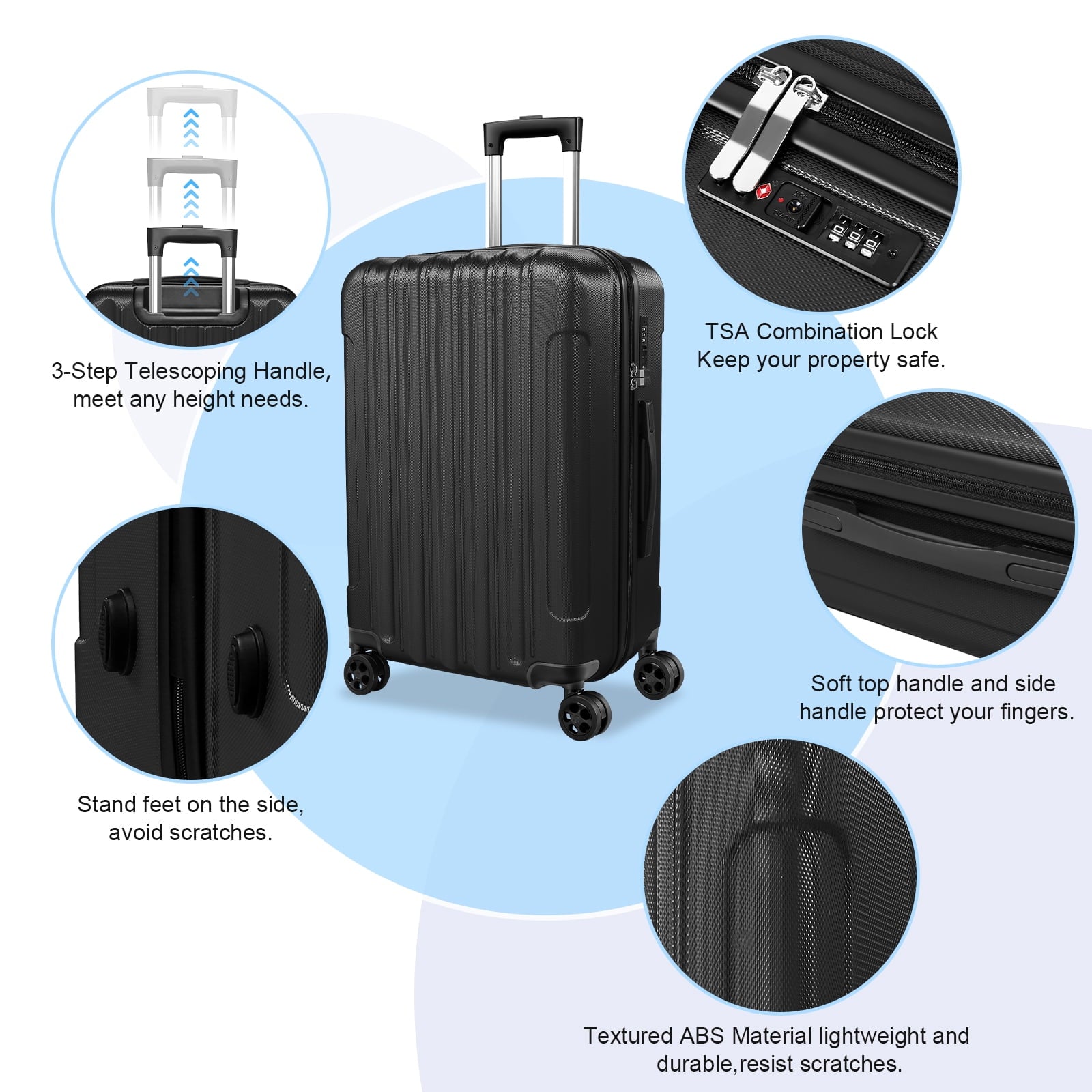 SUGIFT Luggage 4 Piece Set Suitcase Spinner Hardshell Lightweight TSA Lock
