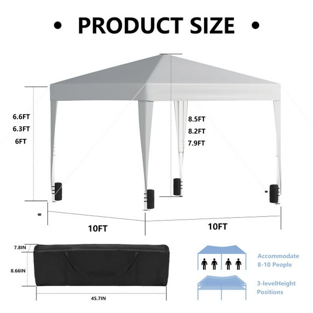 TBKLEY 10x10ft Pop Up Canopy Tent with Carry Bag for Backyard Home Party Outdoor Events, White
