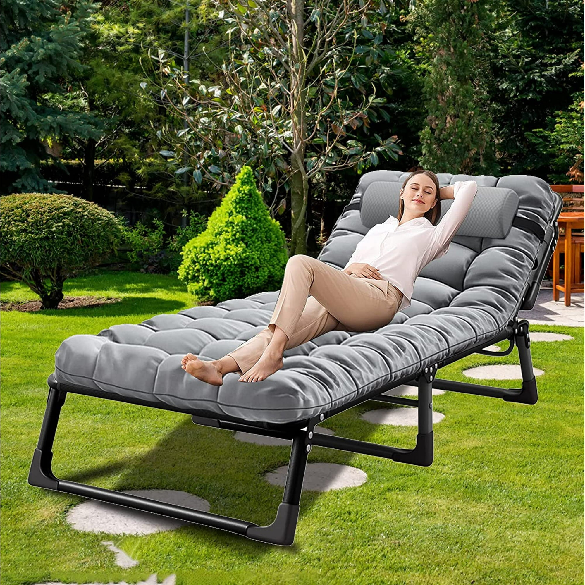 SUGIFT Folding Camping Cot, Adjustable 4-Position Adults Reclining Chairs with Mattress