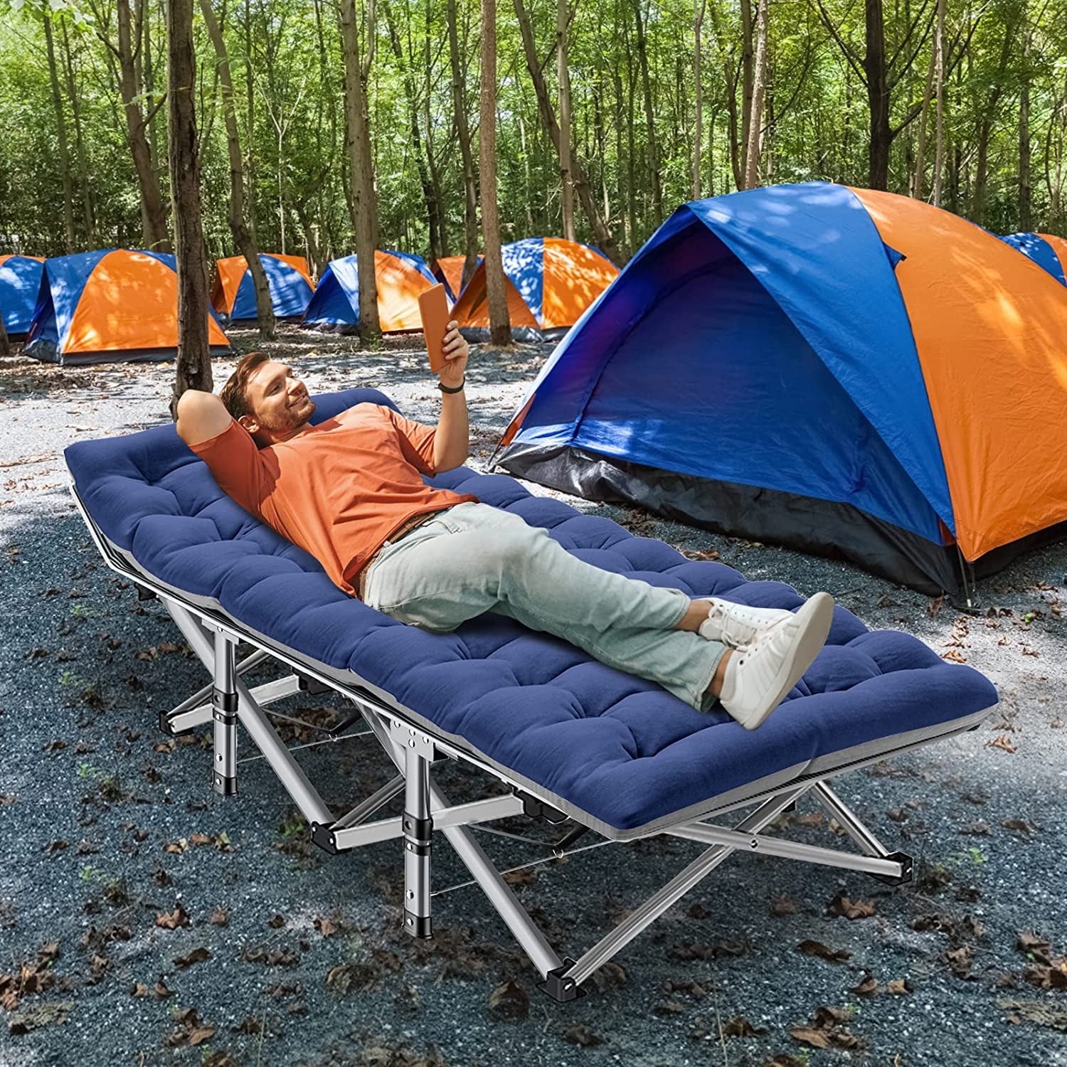 SUGIFT 2 Pack Folding Camping Cot W/Mat for Adults Heavy Duty Outdoor Bed