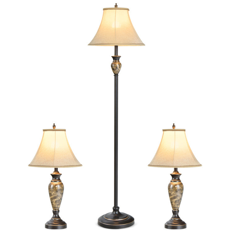 SUGIFT 3 Piece Table and Floor Lamp Set with Linen Fabric Lamp Shades