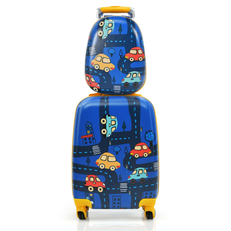 SUGIFT 2 Pieces 12 Inch 18 Inch Kids Luggage Set with Backpack and Suitcase for Travel
