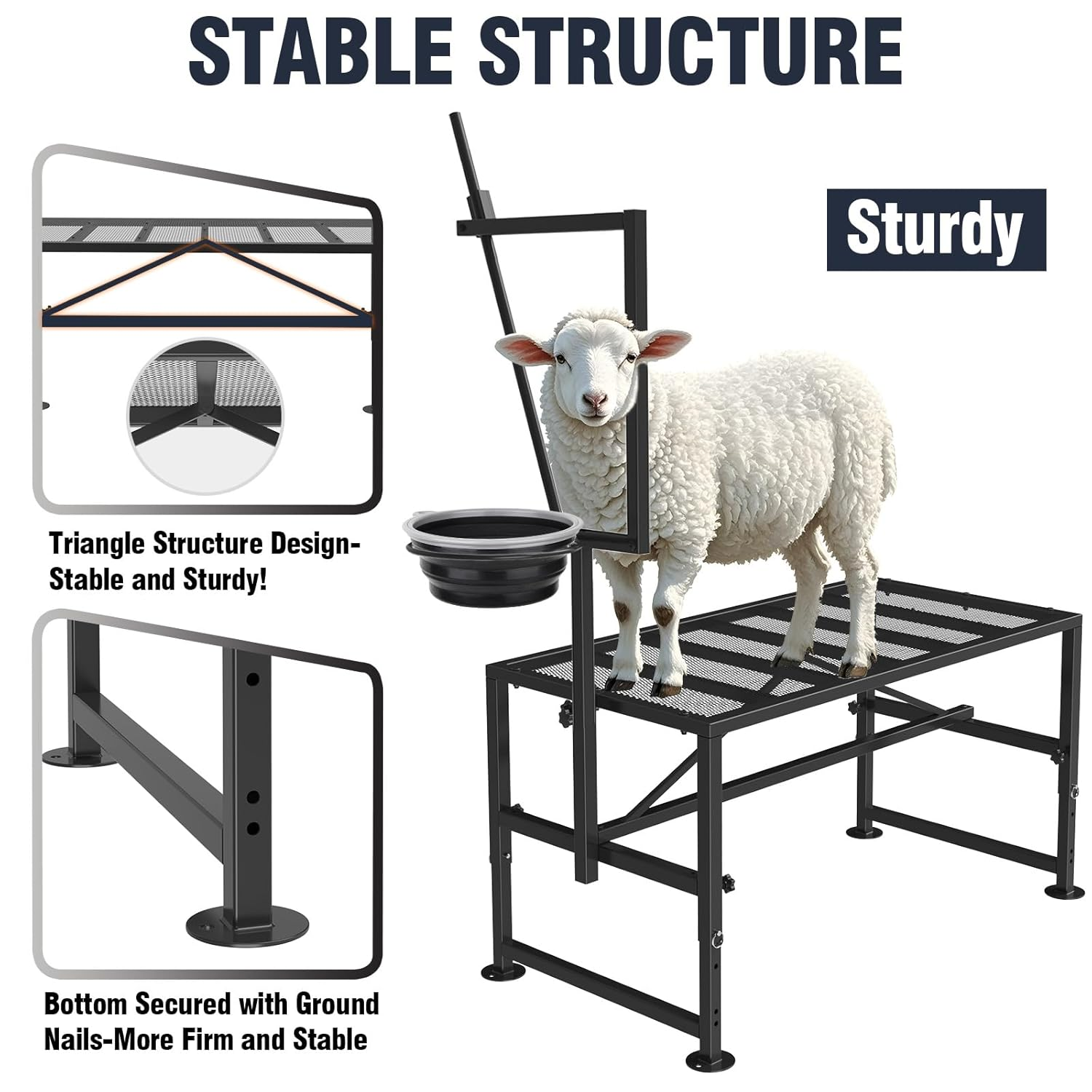 SUGIFT Goat Trimming Table Livestock Stand Trimming Stand, Iron Black, Adjustable Size