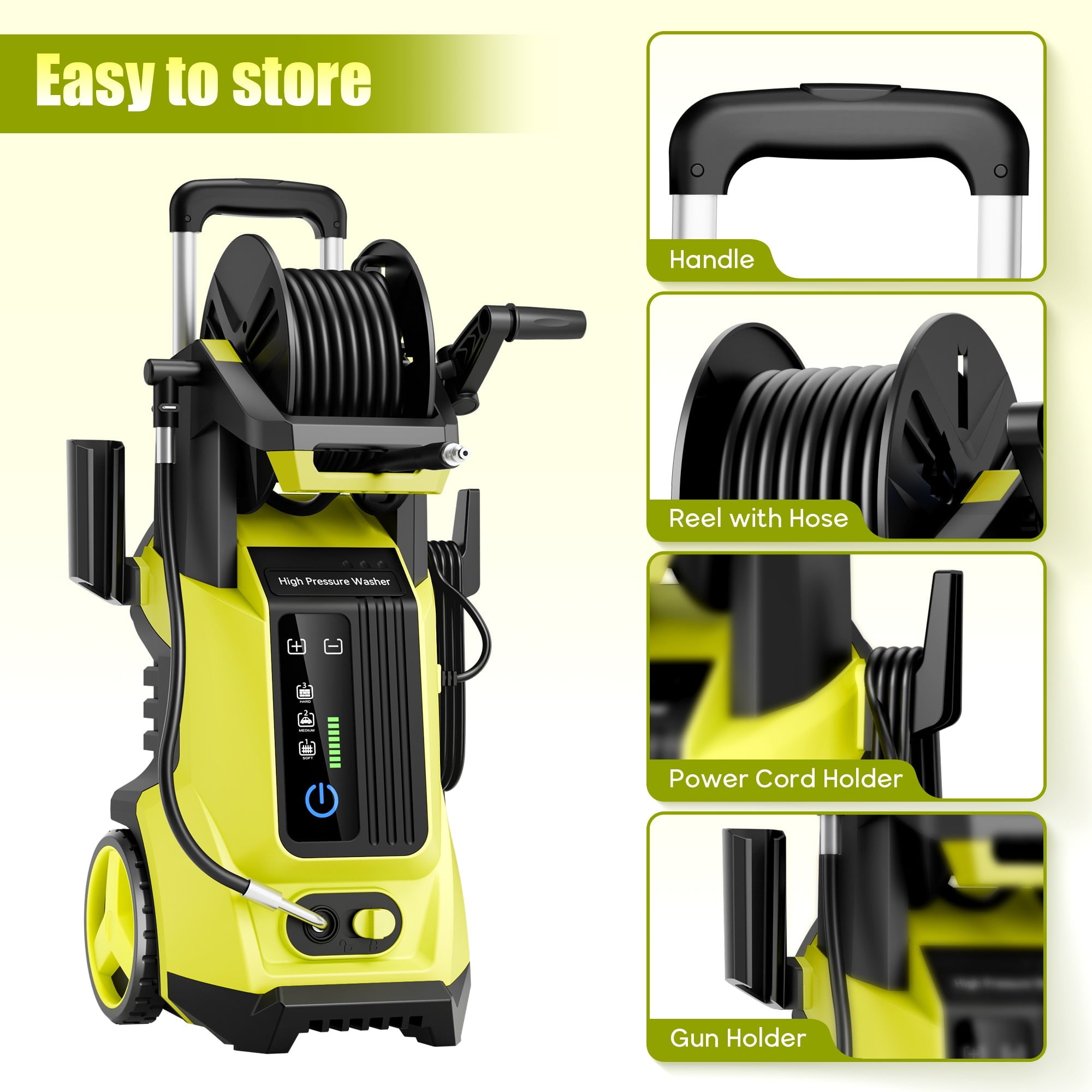 Fenbeli Electric Pressure Washer 3200 PSI 2.6 GPM Electric Power Washer with 4 Quick Connect Nozzles