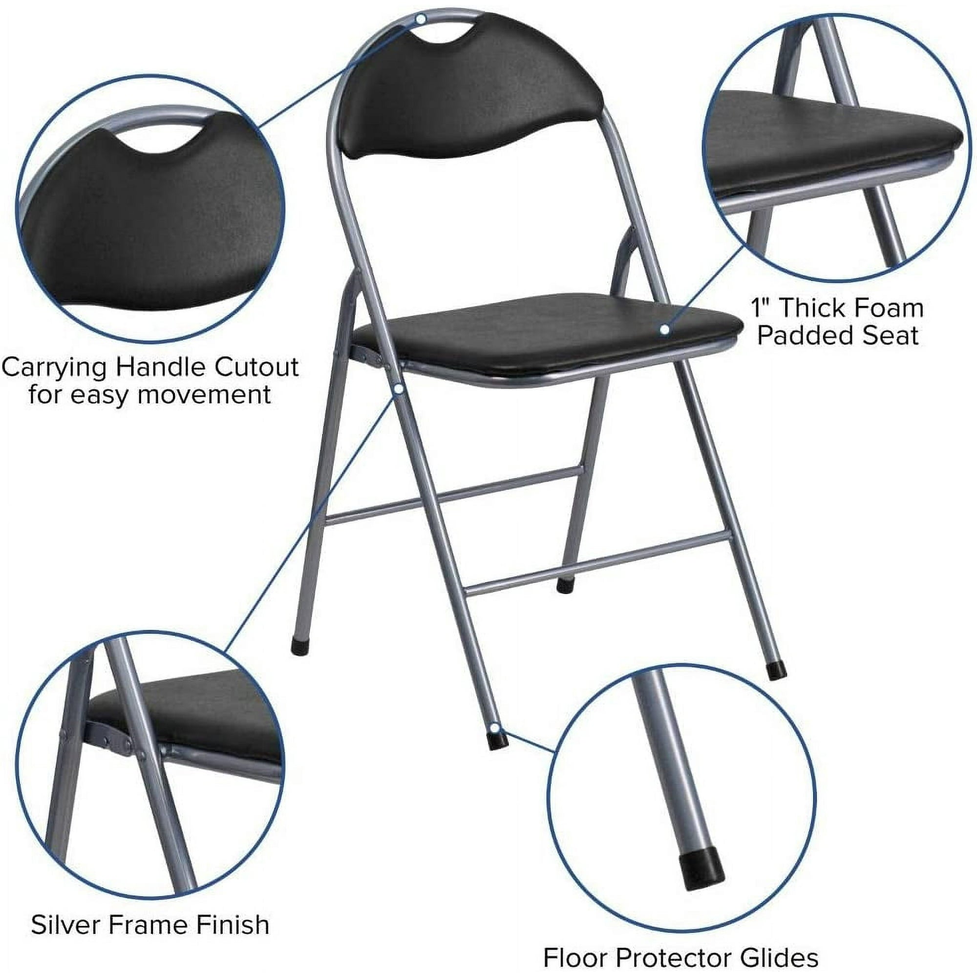 4 Pack Black Vinyl Metal Folding Chair with Carrying Handle