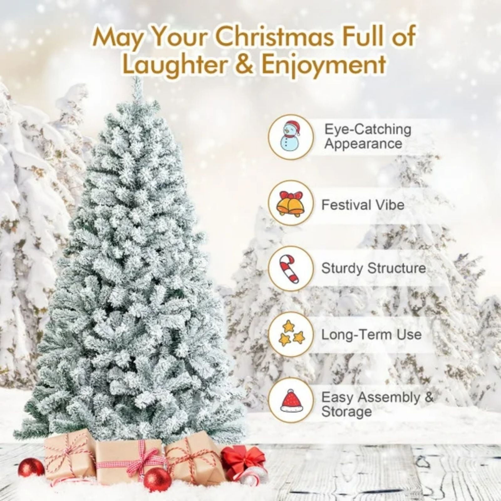 SUGIFT 6ft Snow Flocked Christmas Tree Unlit Holiday Decor