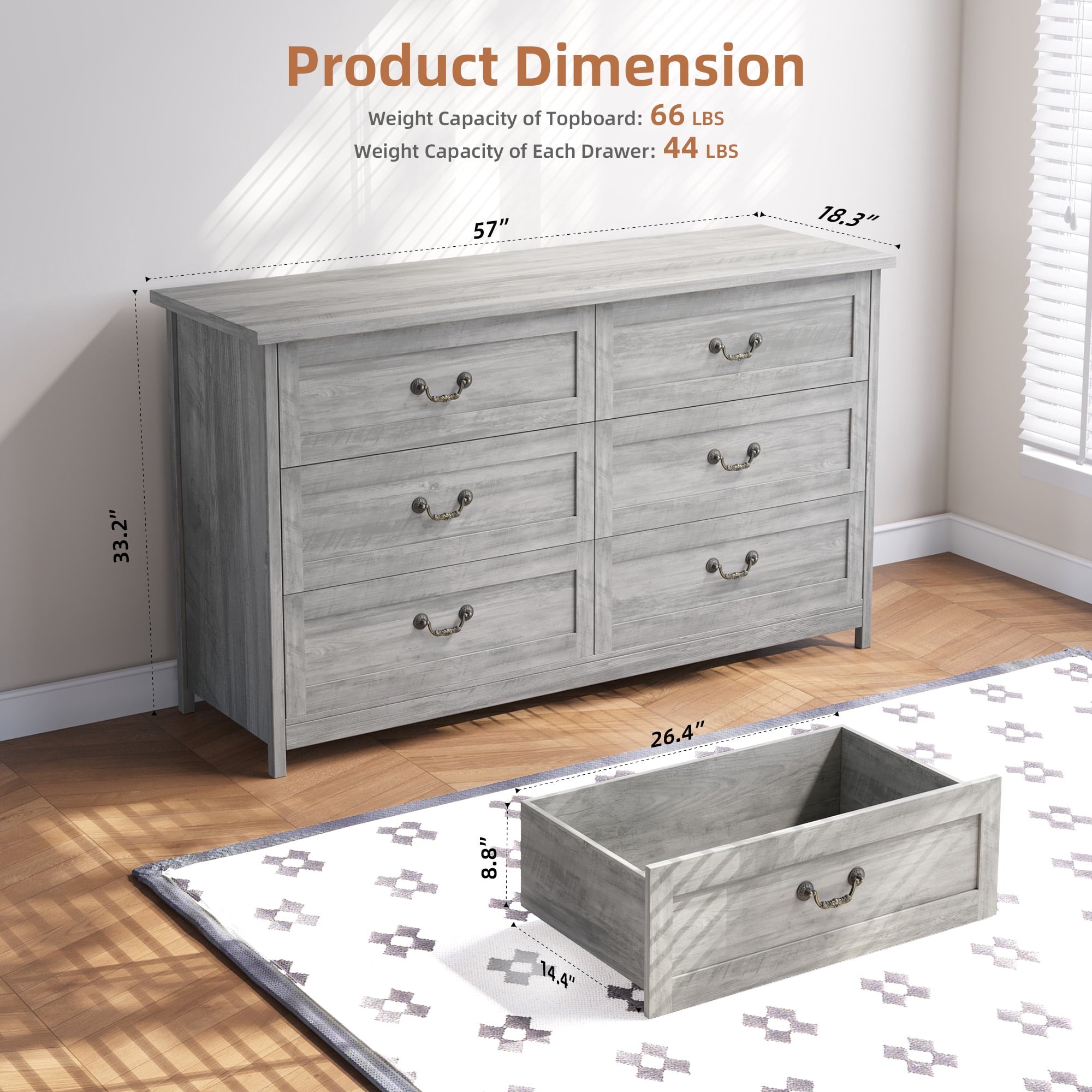 grey 8 drawer dresser SUGIFT Modern 6-Drawer Dresser for Bedroom, Rustic Gray Finish