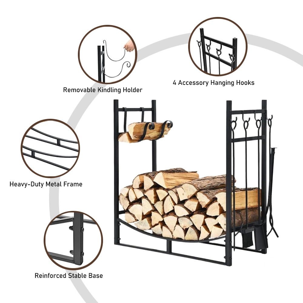 SUGIFT 36in Firewood Rack Adjustable Fireplace Wood Holder For Outdoor Indoor Storage Log