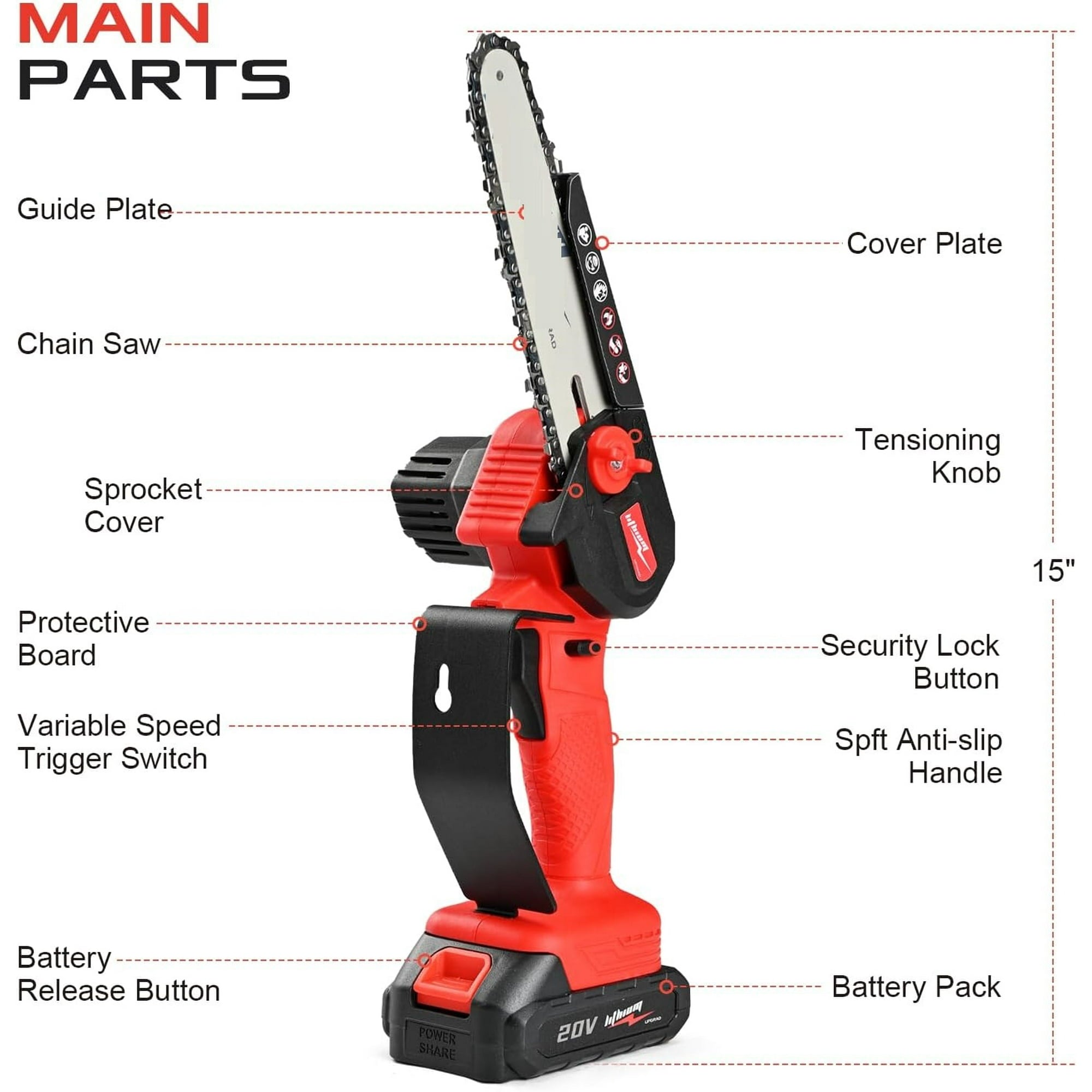 Cordless Mini Chainsaw One-Hand Handheld Electric Portable Chainsaw for Cutting Wood Trimming and Woodworking