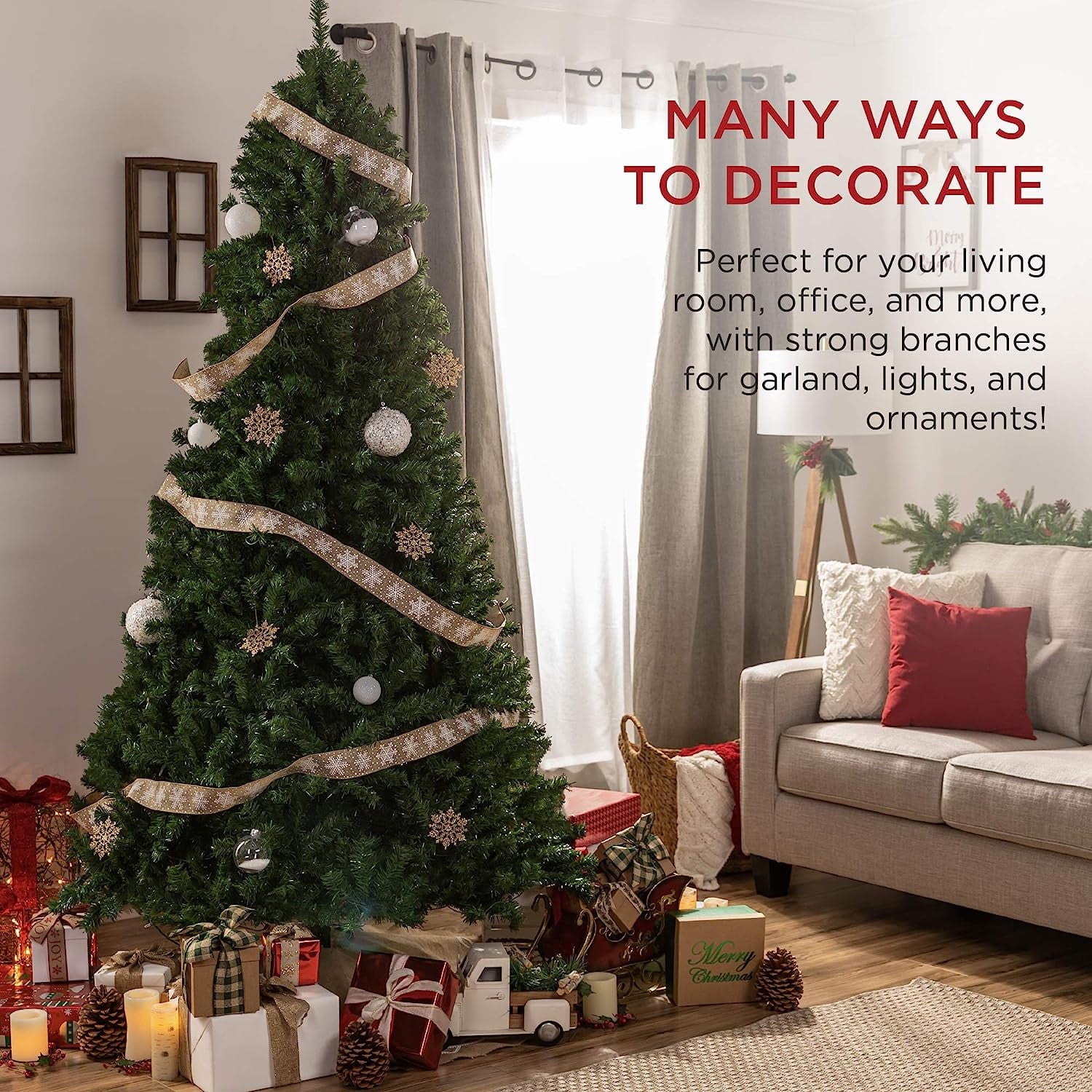 SUGIFT 7.5ft Premium PVC Christmas Tree 1405 Branches Metal Base Indoor Outdoor Green
