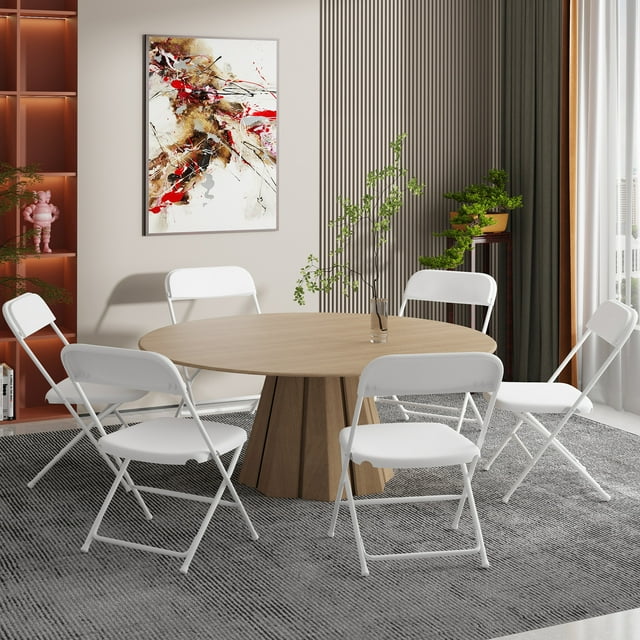 SUGIFT 6 Pack Plastic Folding Chair Outdoor Indoor White Folding Chairs, 350lbs Capacity