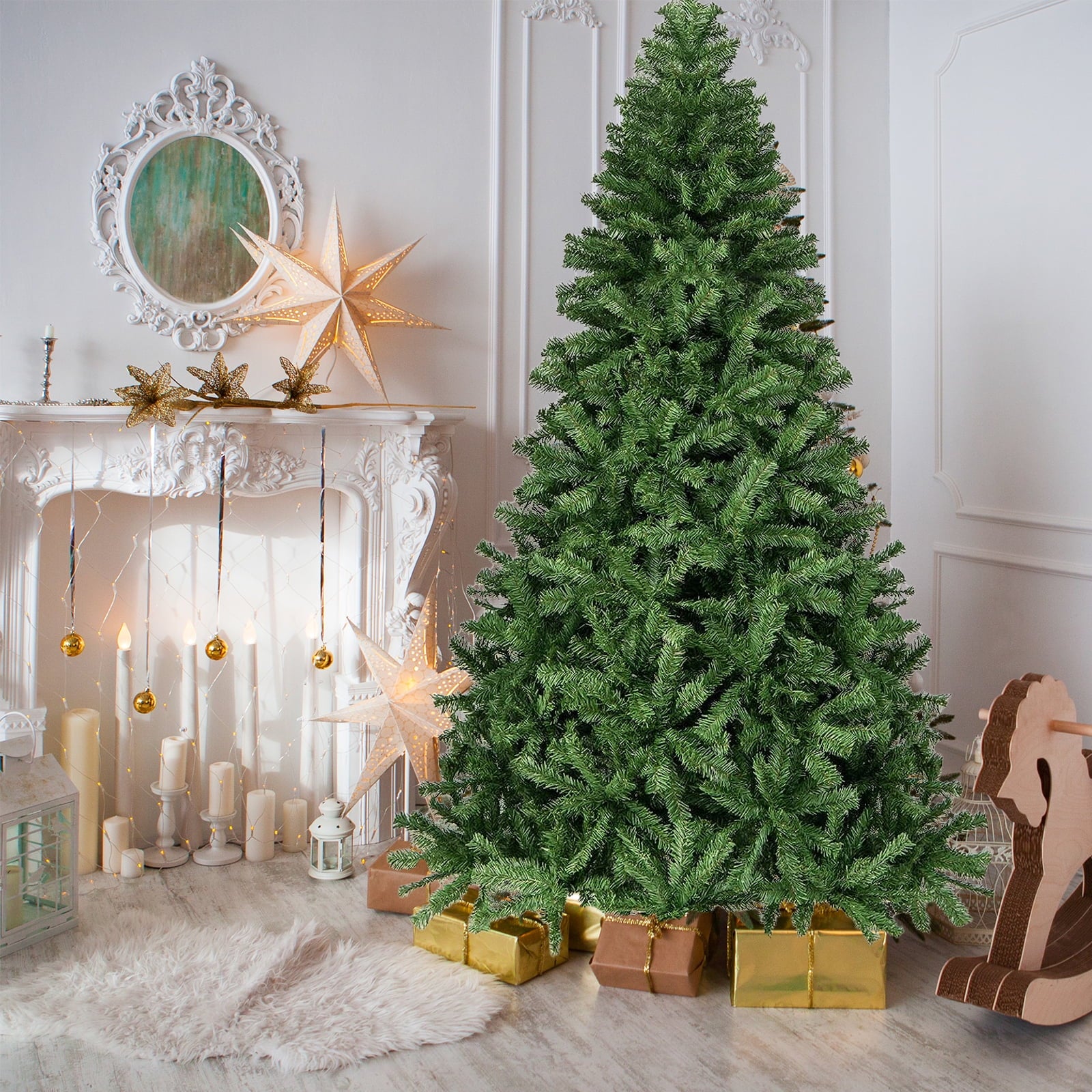 SUGIFT 6ft PVC Artificial Christmas Tree with Foldable Metal Base Indoor Outdoor Use, Green