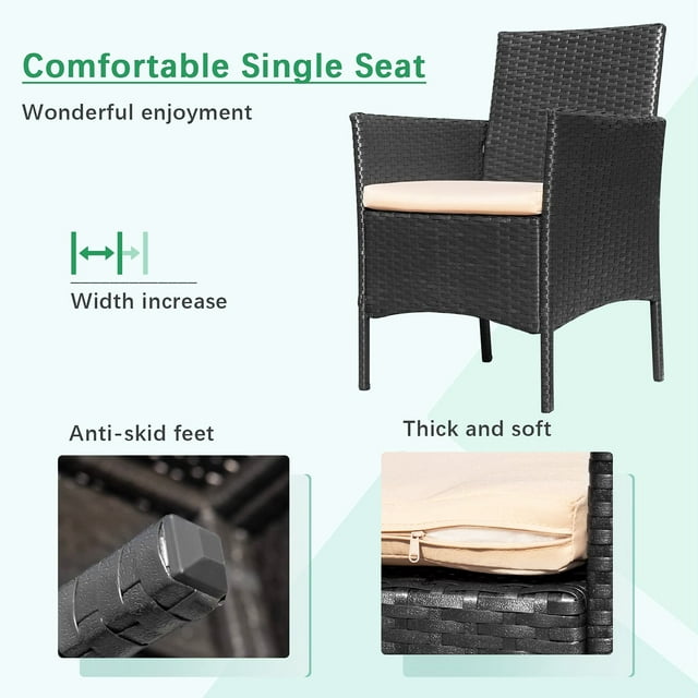 SUGIFT 4-Piece Outdoor Patio Rattan Furniture Set Conversation Set Cushioned Sofa Table Black