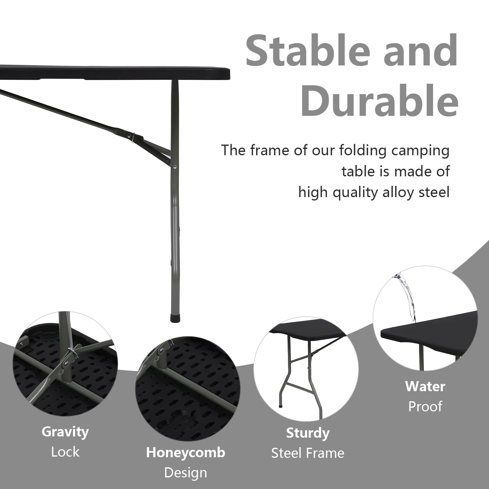 TBKLEY 6ft Portable Plastic Folding Tables for Home Garden Office Indoor Outdoor, Black