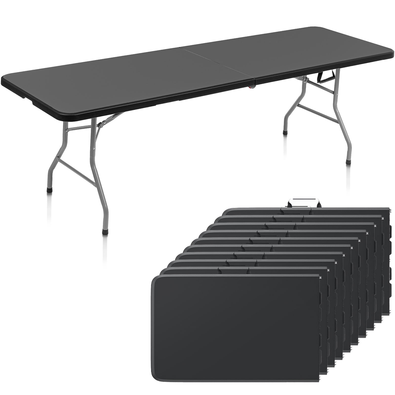 SUGIFT 8 Foot Folding Table Heavy Duty Plastic Portable Long Table for Indoor Outdoor Events, 10pack, Black