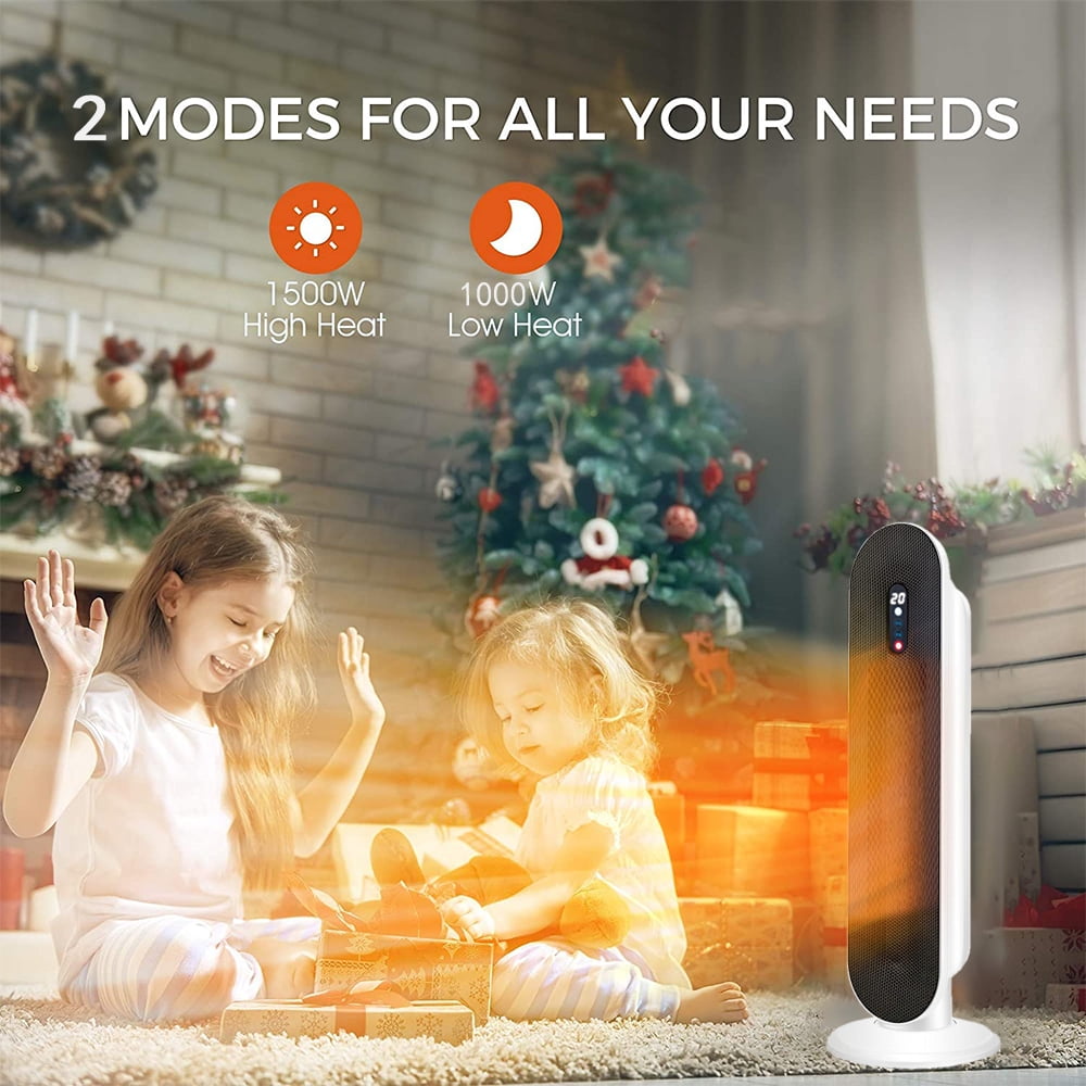 YouYeap 1500W Digital Ceramic Tower Space Heater with Remote Control, White