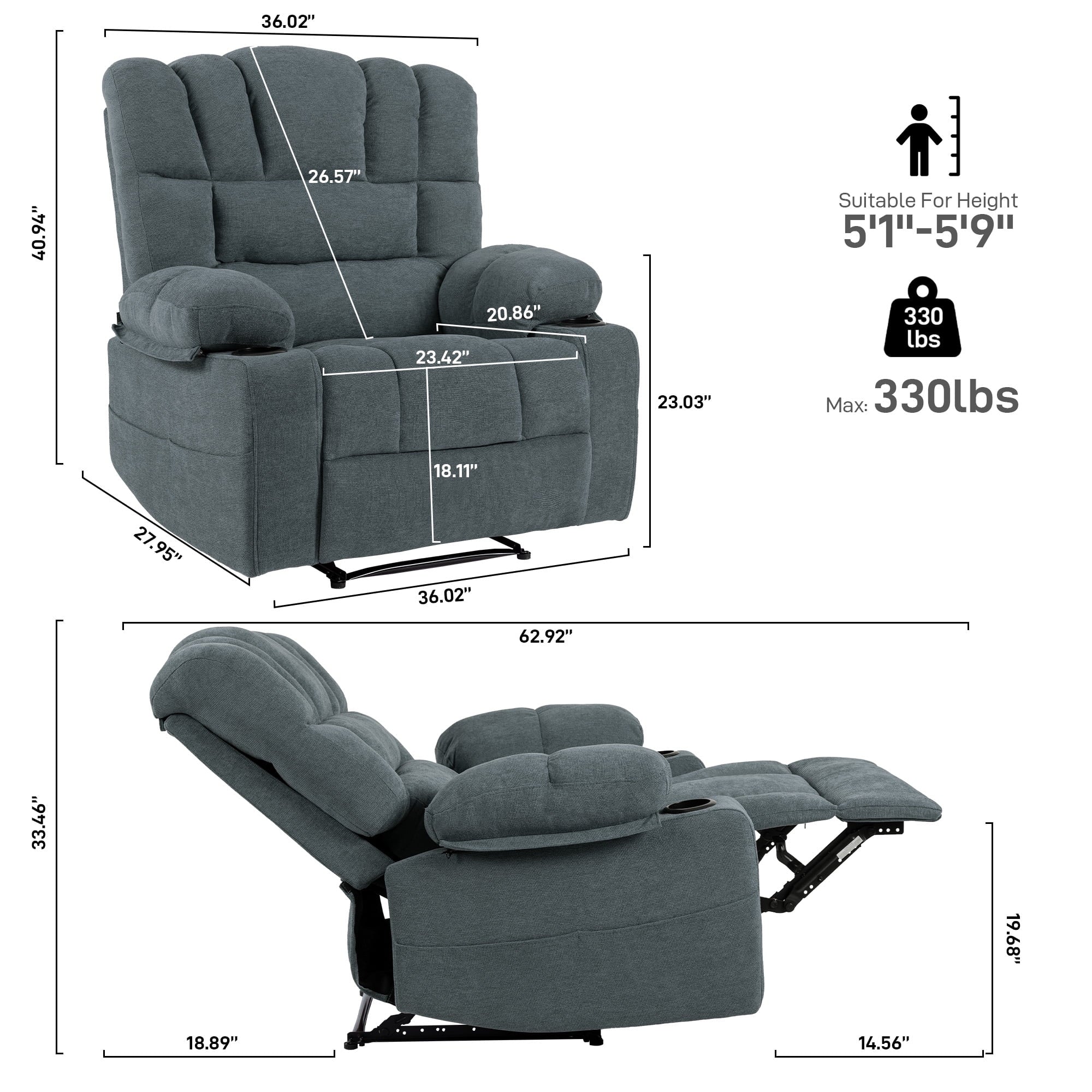 SUGIFT Massage Recliner Chair Sofa with Heating Vibration