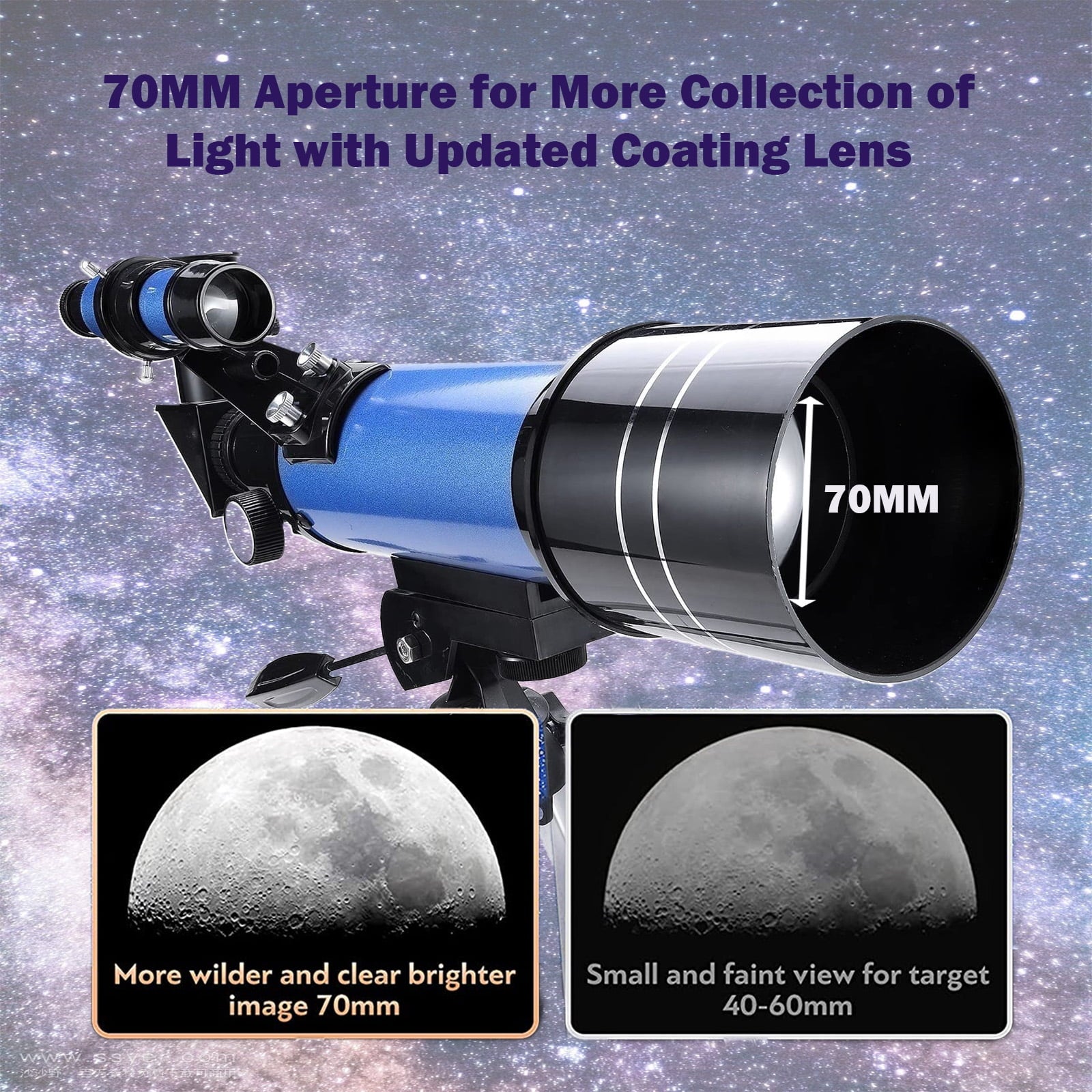 YouYeap 70mm Aperture Telescope for Adults and Kids 400mm Focal Length Travel Telescope with Adjustable Tripod