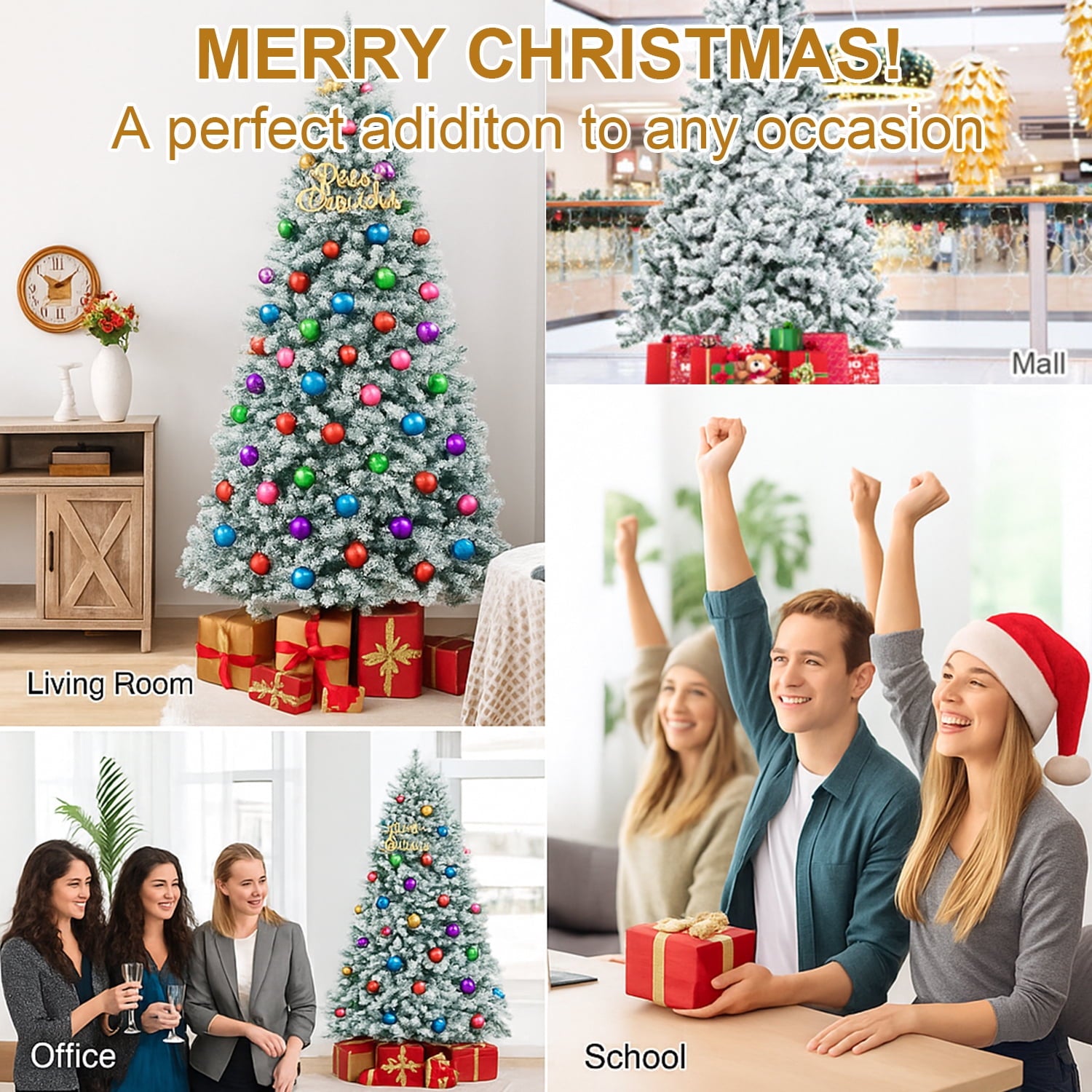 SUGIFT 7.5ft Snow Flocked Christmas Tree Unlit Holiday Decor