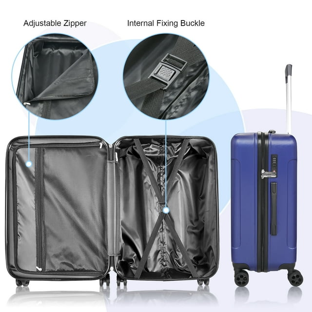 SUGIFT 3 Piece Luggage Sets ABS Hardshell Hardside TSA Lock Lightweight Durable Spinner Wheels Suitcase, Blue