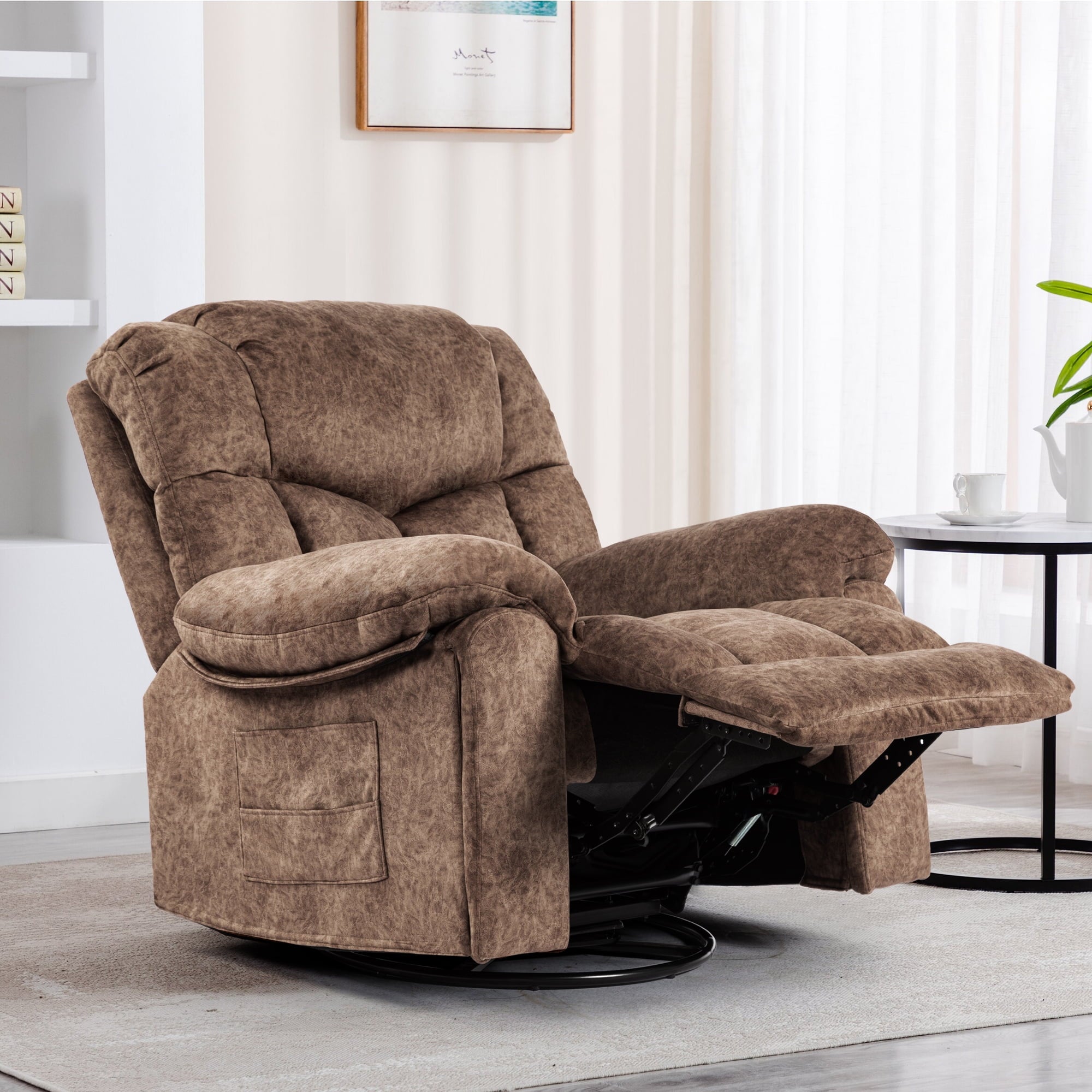 SUGIFT Swivel and Rocking Recliner Chair with Massage and Heating Bonded Leather Sofa