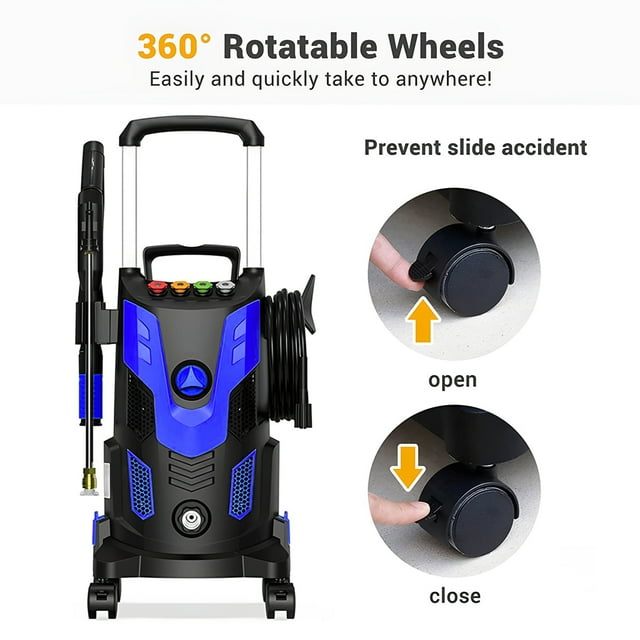 SUGIFT 2800PSI Electric High Pressure Washer Machine 2.5 GPM 1800W with Wheels, Blue