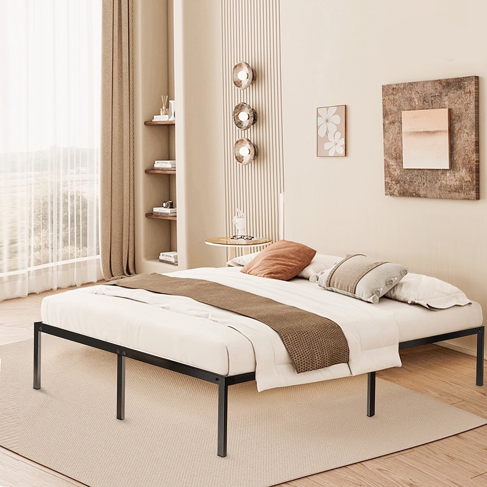 Vebreda Queen Bed Frame 14 inch Platform Bed with Heavy Duty Steel Slat Support for Adult, Black