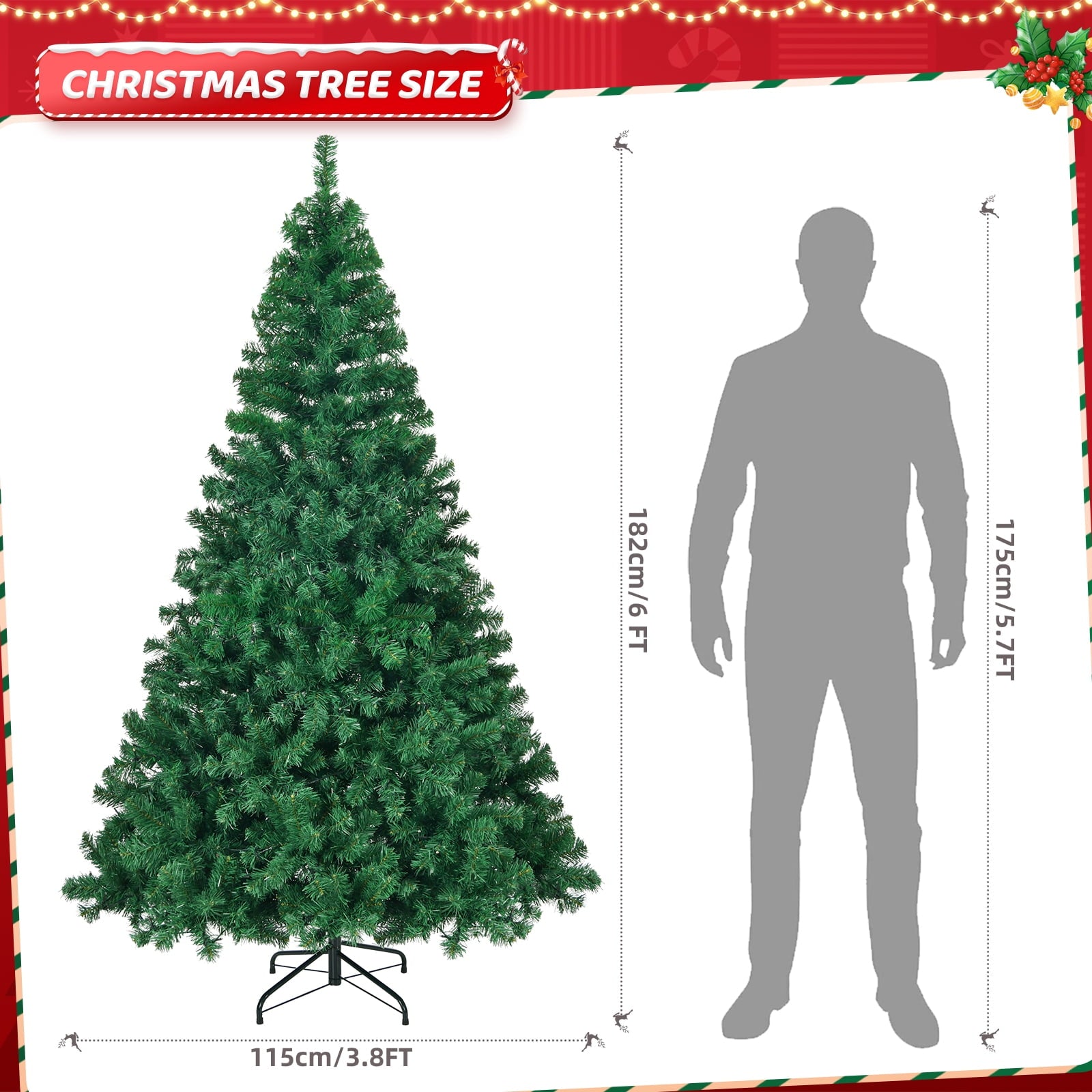 SUGIFT 6ft Pre-Lit Artificial Christmas Tree Hinged w/250 Multi-Color LED Lights