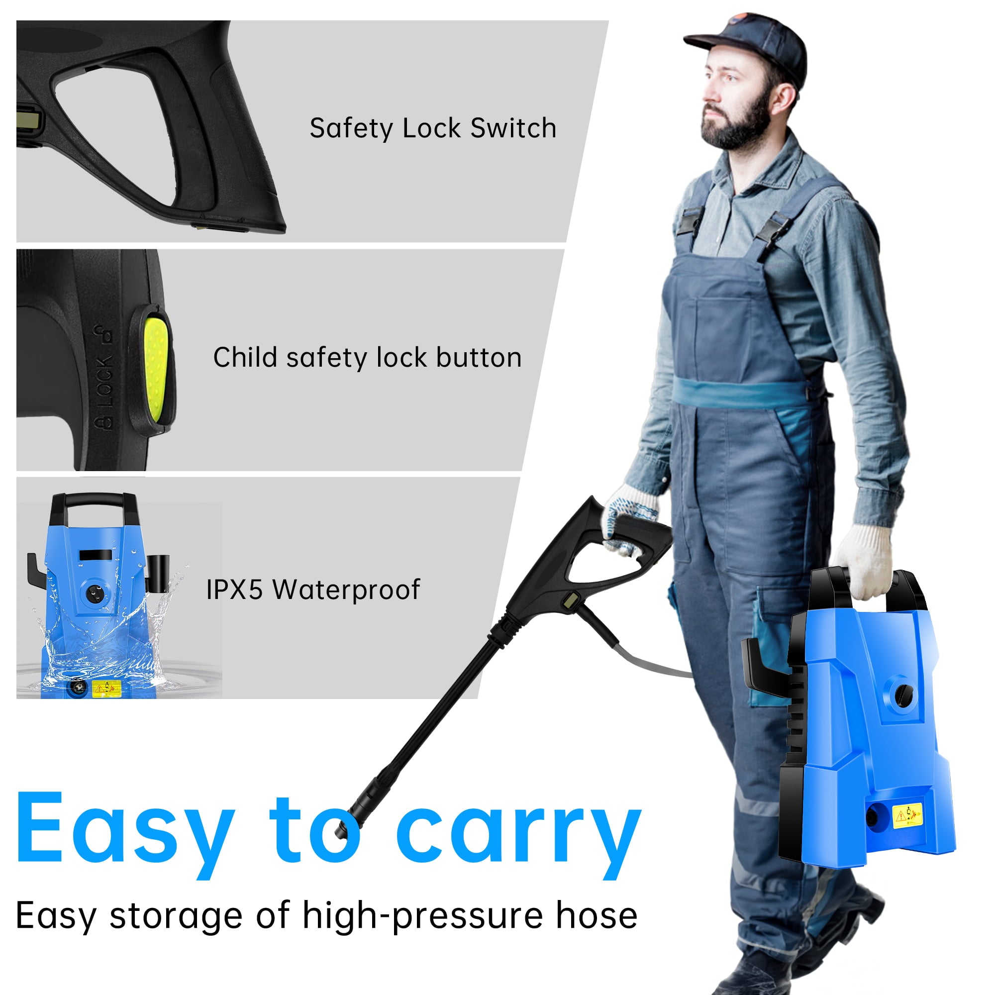 SUGIFT 2000 PSI 2.3 GPM Electric Pressure Washer 1800W High Pressure Washer Cleaner Machine