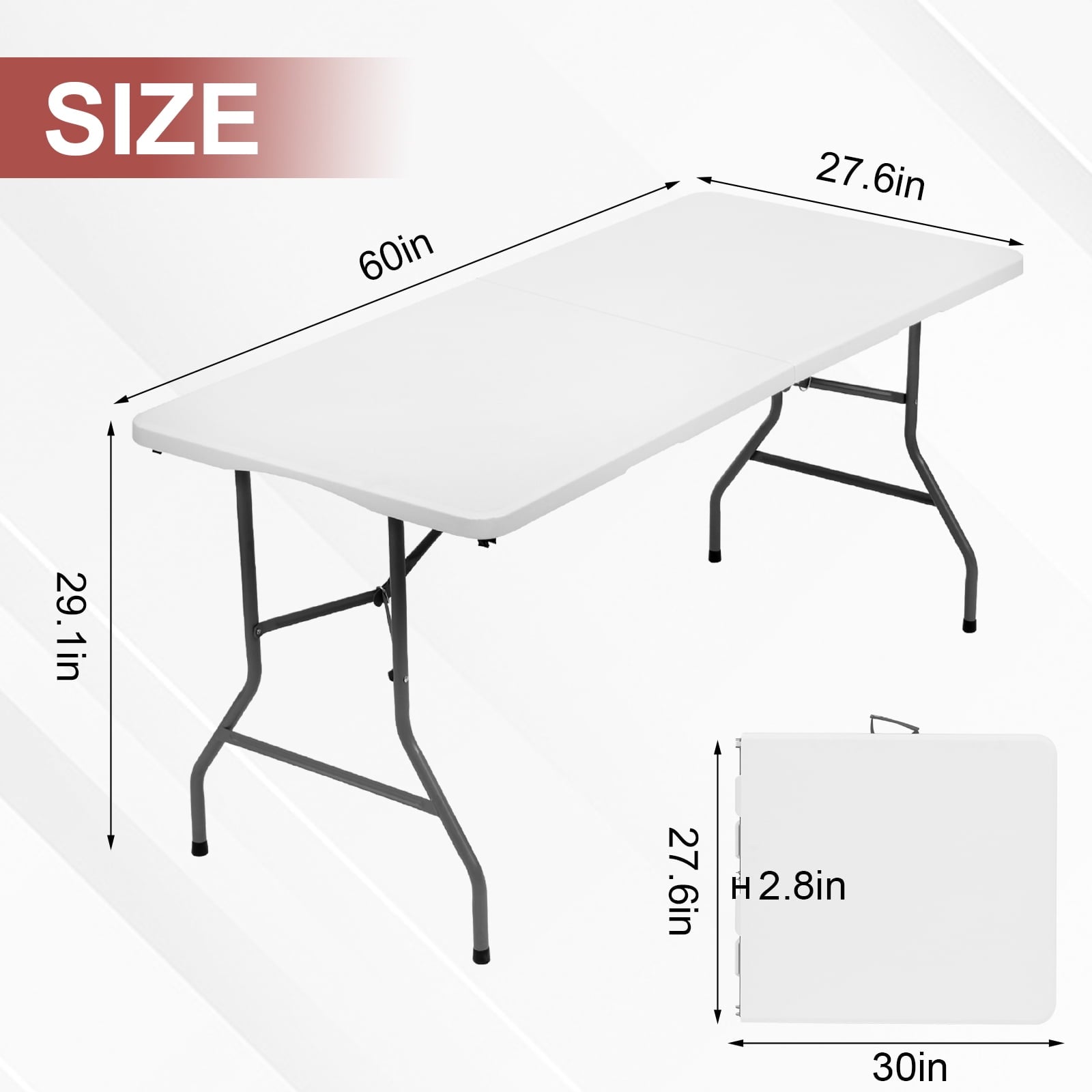 SUGIFT 5 ft Folding Table Portable HDPE Rectangular Table with Carry Handle, 10pack, White