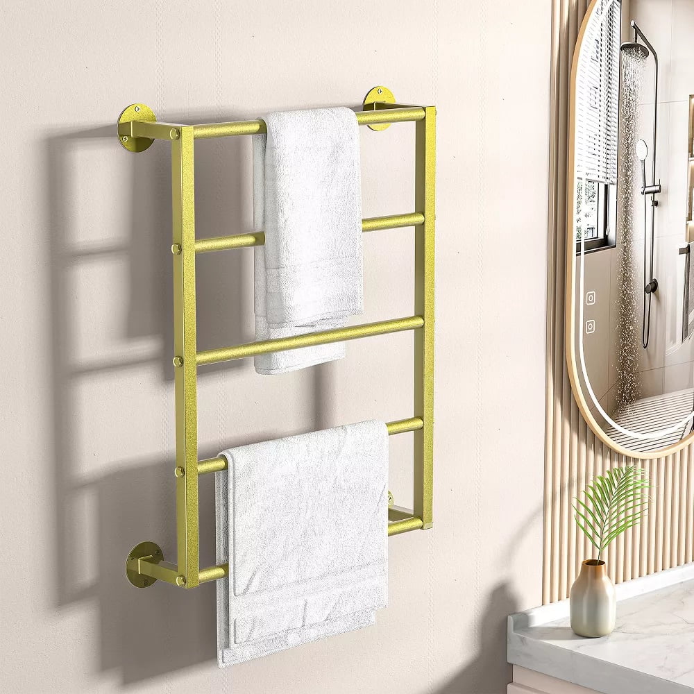 SUGIFT 18 Towel Rack Wall Mounted 5-Tier Towel Holder Space Saving Towel Storage Organizer for Bathrooms Gold