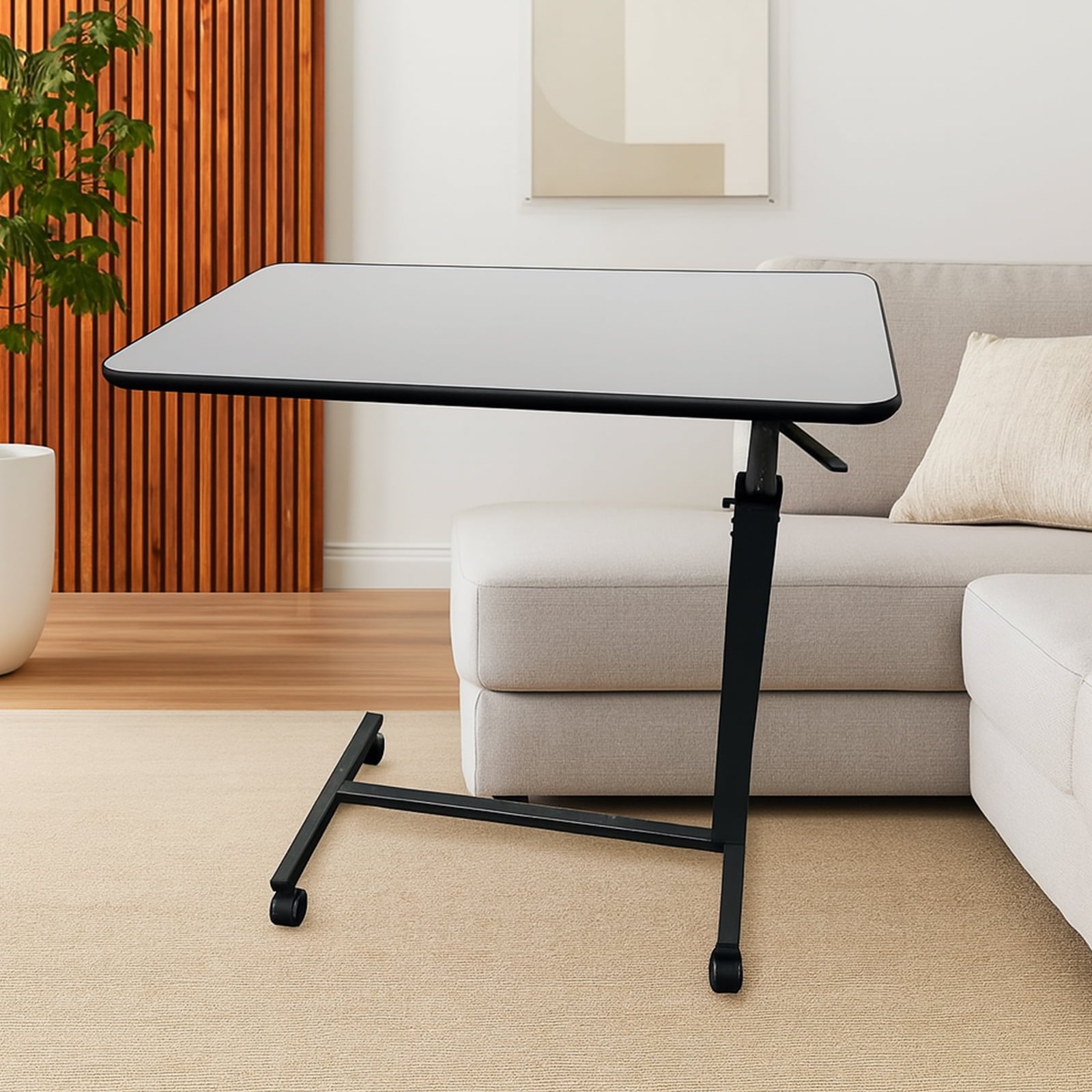SUGIFT Adjustable Lap Desk with Wheels for Home Office, White