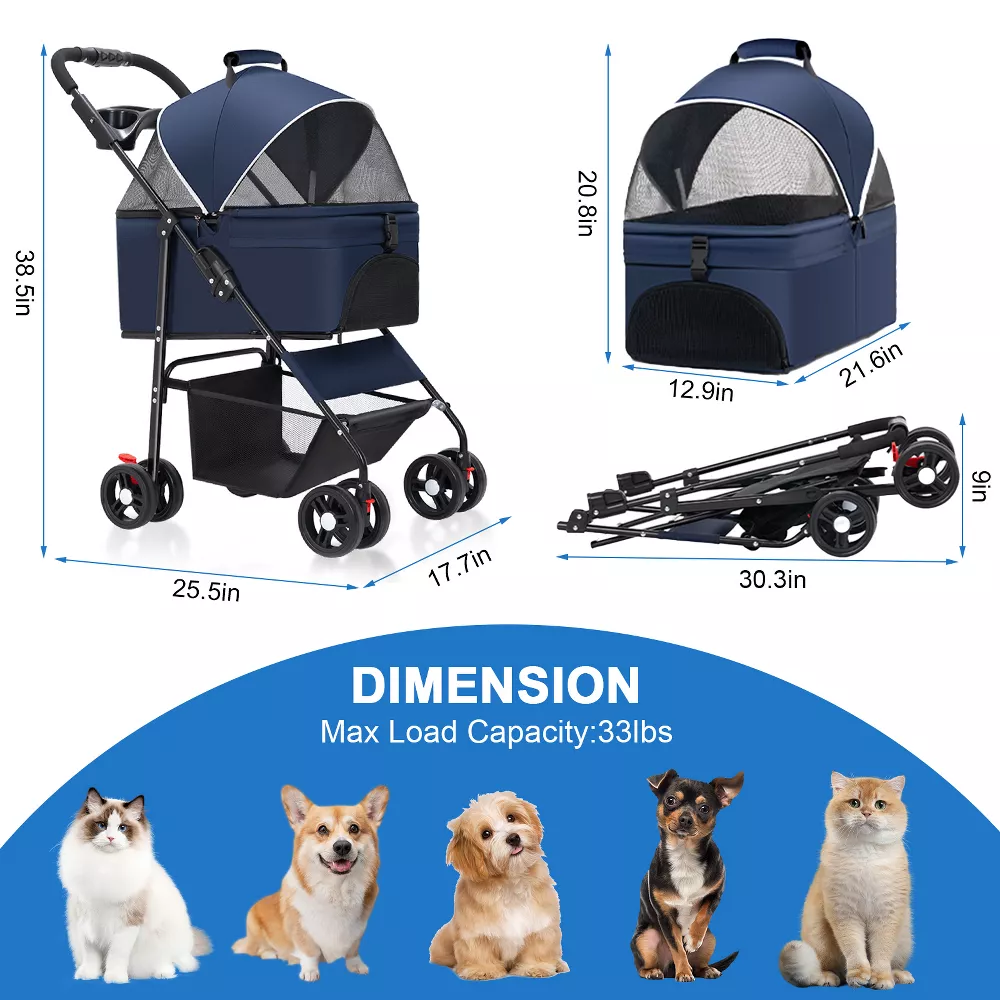 detachable dog stroller SUGIFT 3-In-1 Pet Stroller with Removable Car Seat Carrier Adjustable
