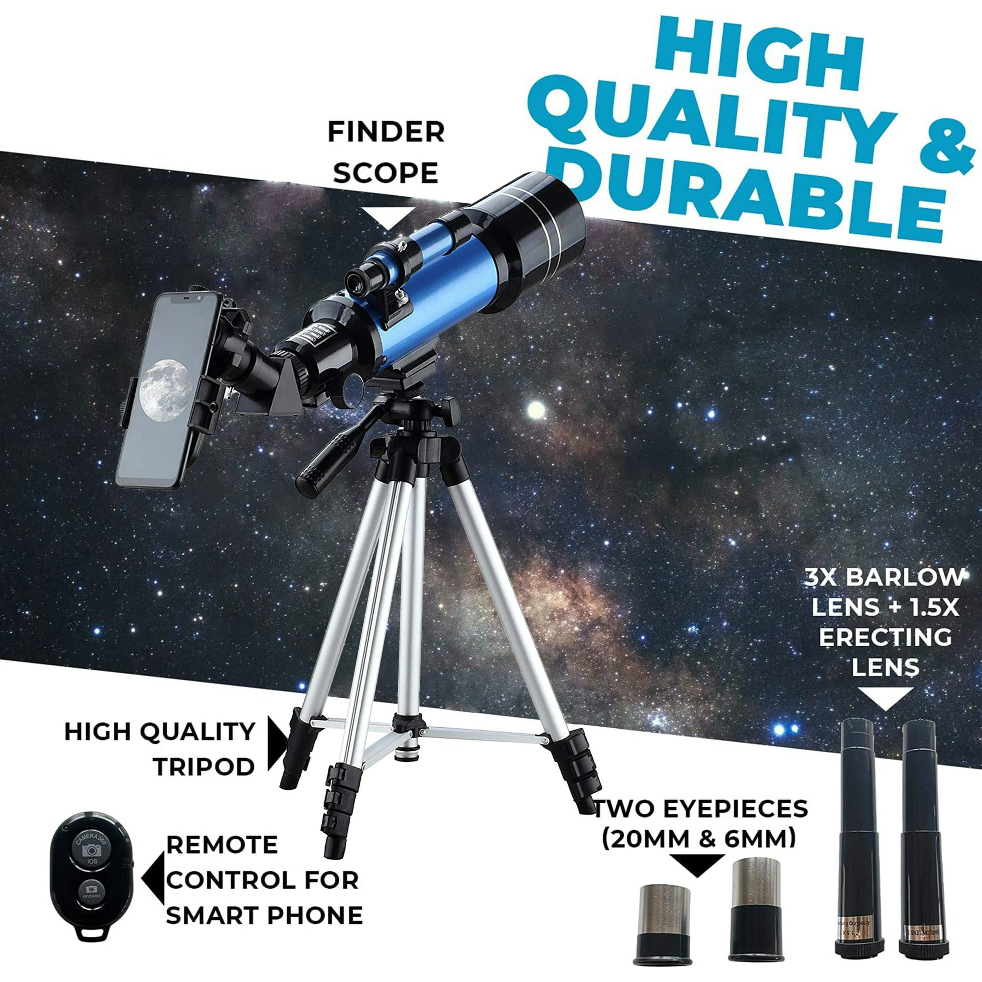 SUGIFT Telescope for Kids Adults and Astronomy Beginners 70300 Telescope with Phone Adapter